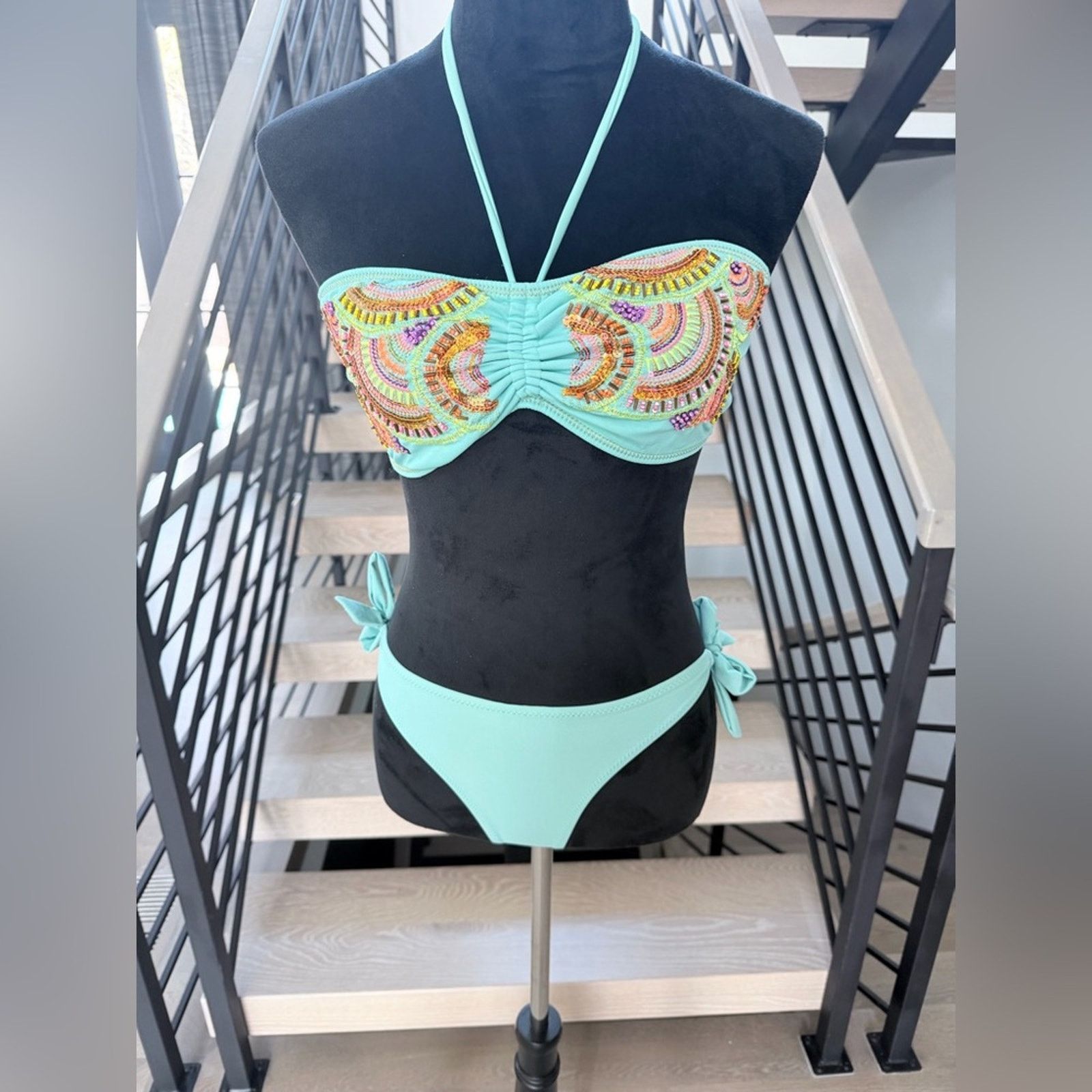 Other Y2K Boho Colorful Embroidered Bikini Swimsuit size 36D and S Size ONE SIZE - 1 Thumbnail