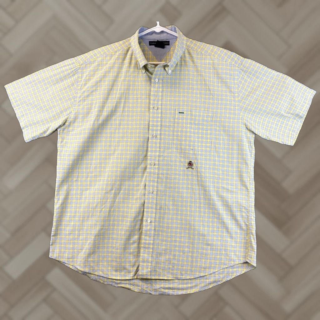 Tommy Hilfiger Tommy Hilfiger Dress Shirt Yellow Short Sleeve XL 46-38 Plaid Pocket Classic Fit Mens Size US XL / EU 56 / 4 - 1 Thumbnail