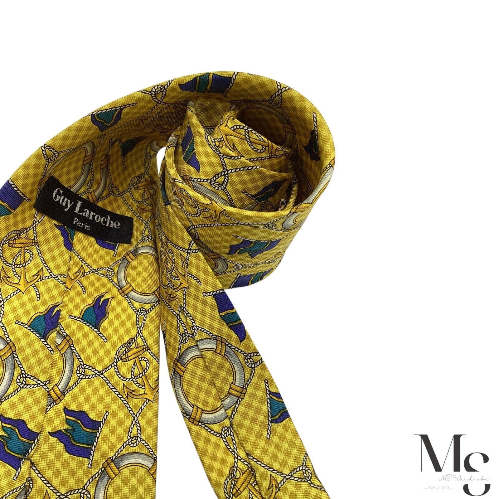 Guy Laroche GUY LAROCHE Yellow Nautical Print Silk Tie H.Made In Itally Size ONE SIZE - 5 Thumbnail