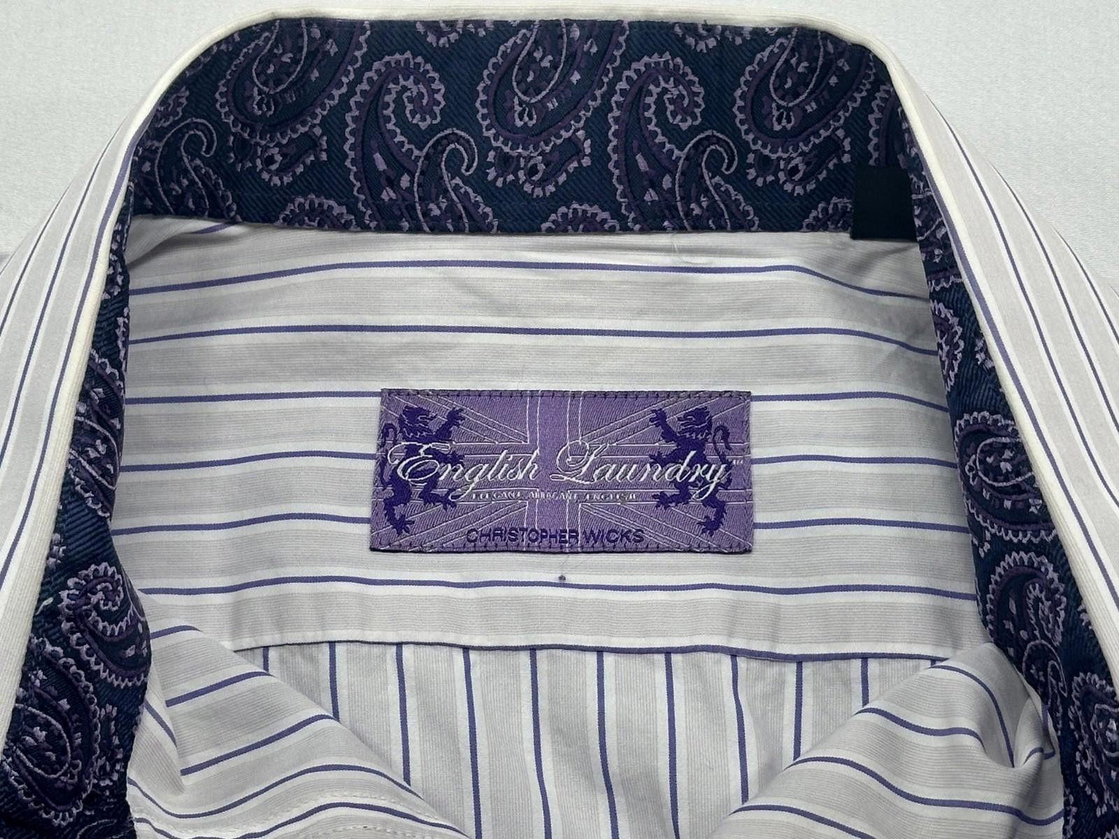 English Laundry English Laundry Embroidered Purple Striped Shirt White 2XL Size US XXL / EU 58 / 5 - 4 Thumbnail