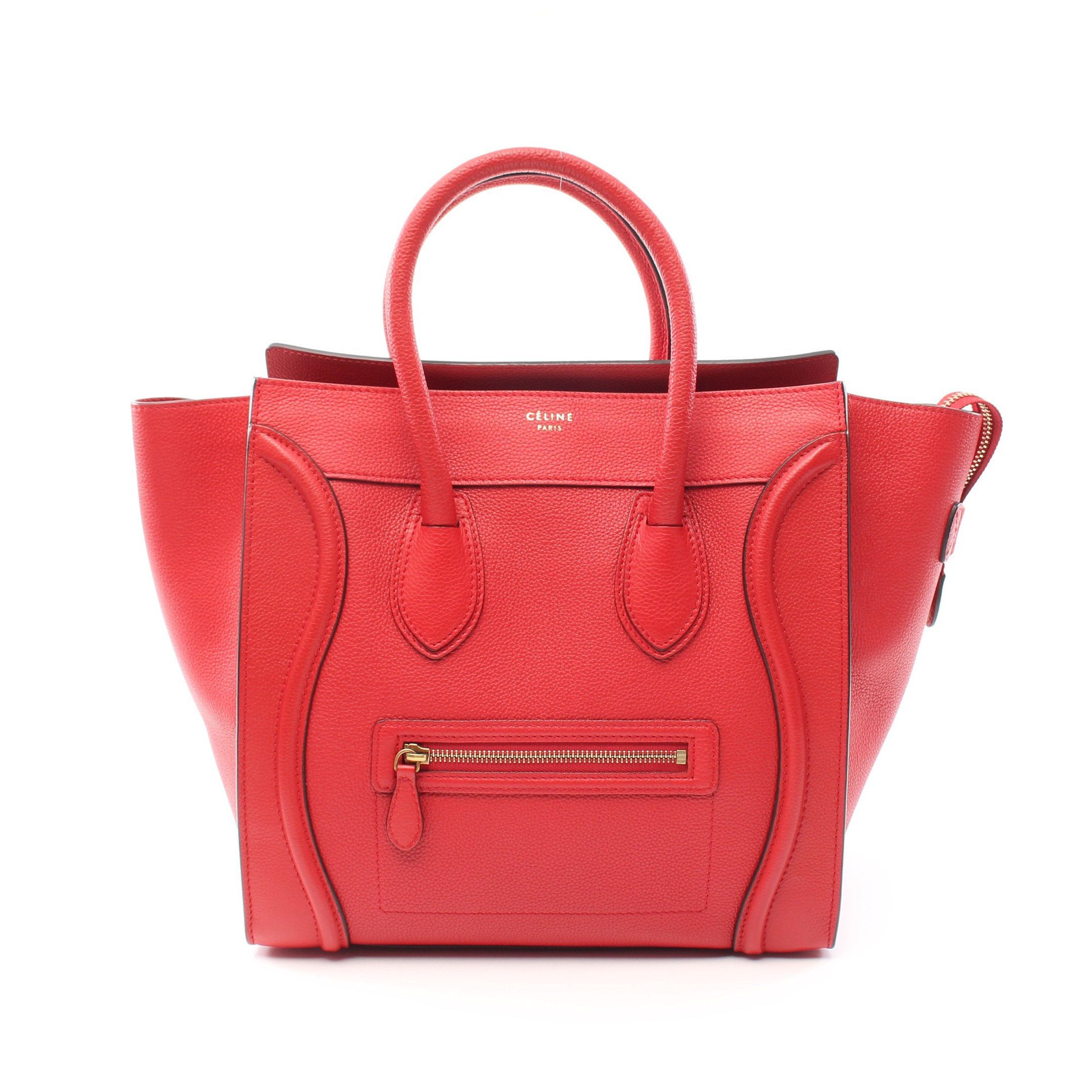 image of Celine Luggage Mini Shopper Handbag Leather Red, Women's