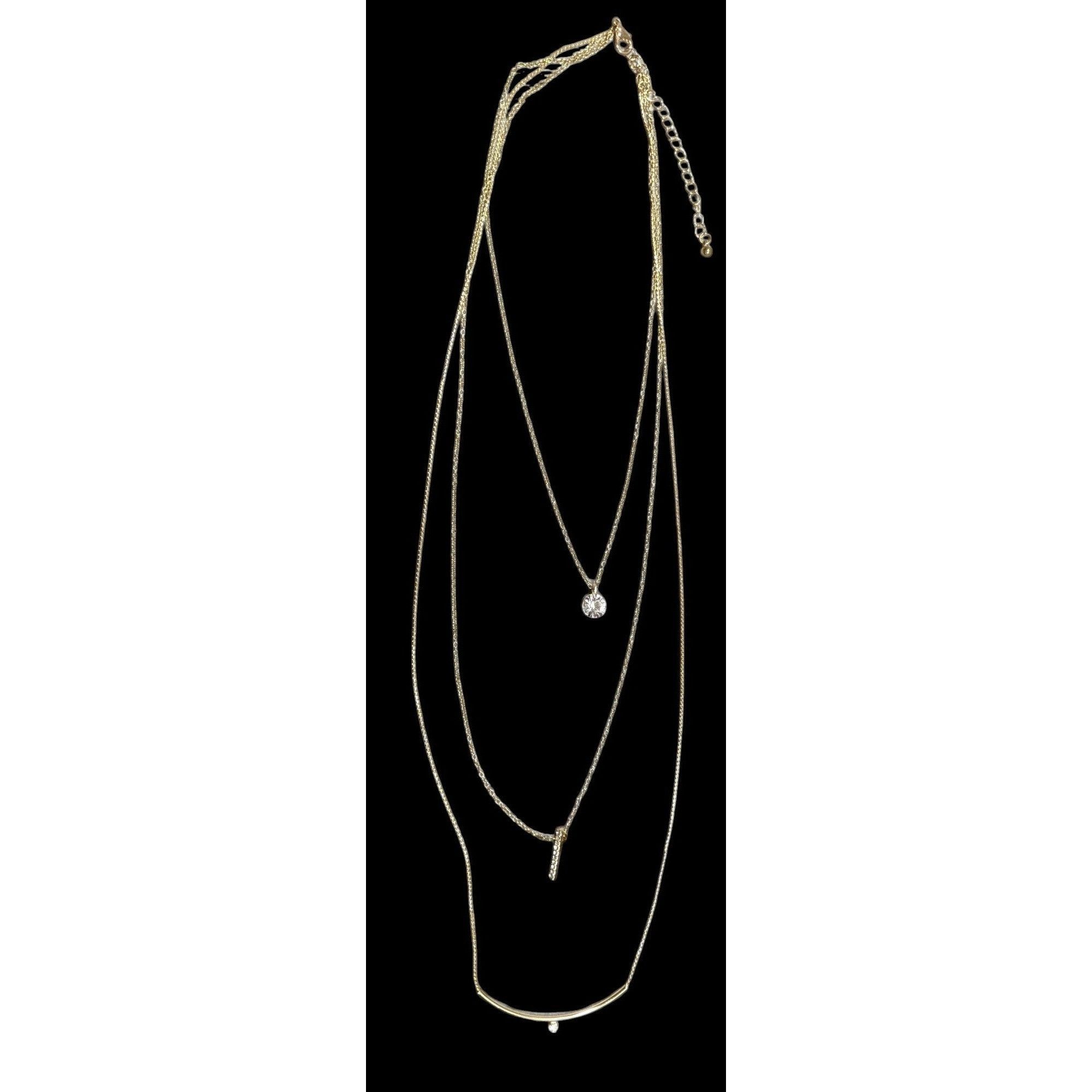 Other Elegant Glam Multilayer Triple Chain And Rhinestone Pendant Size ONE SIZE - 1 Thumbnail