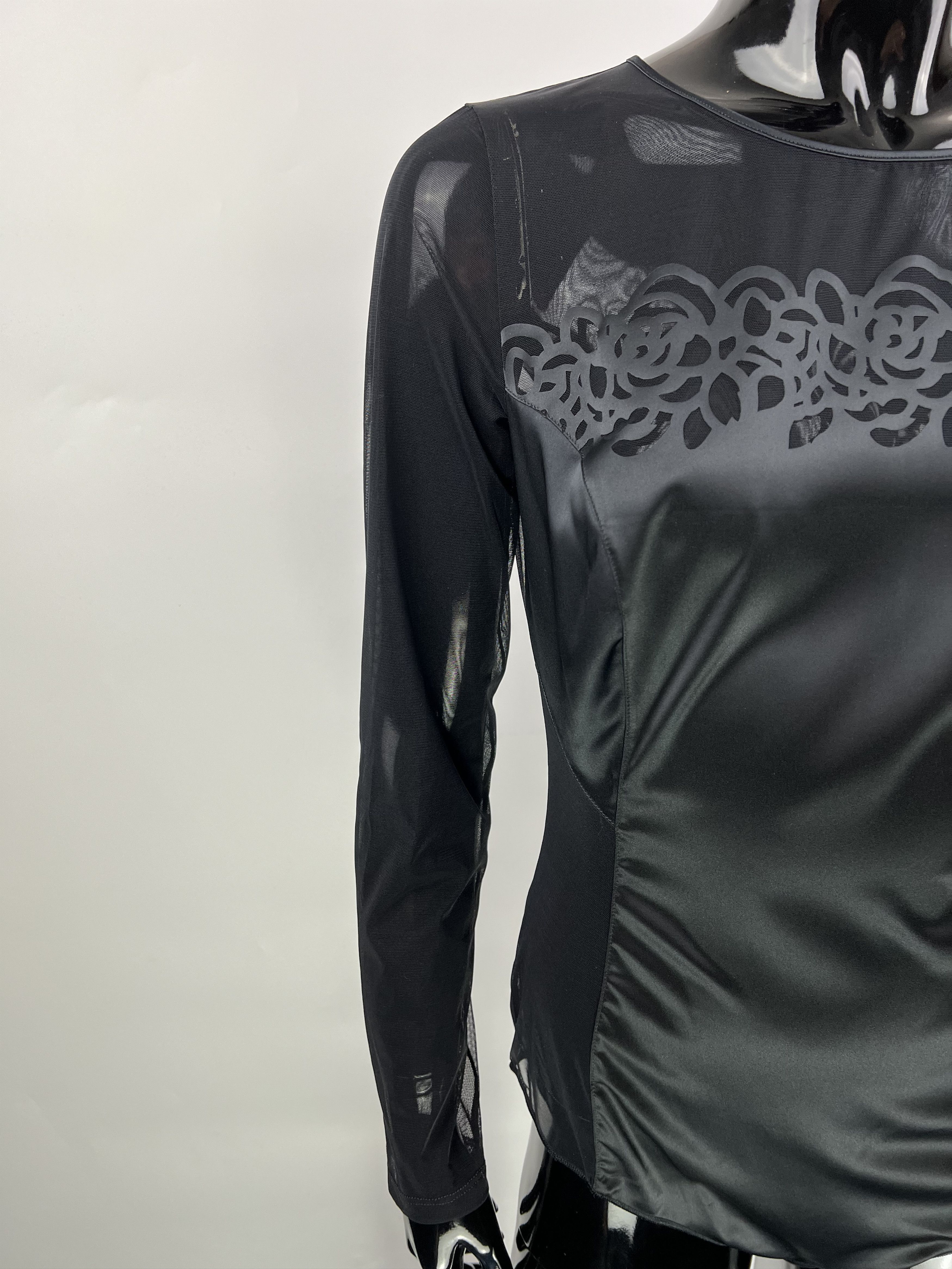 Designer Oroblu Black Mesh Long Sleeve Bodysuit Size M Size M / US 6-8 / IT 42-44 - 2 Thumbnail