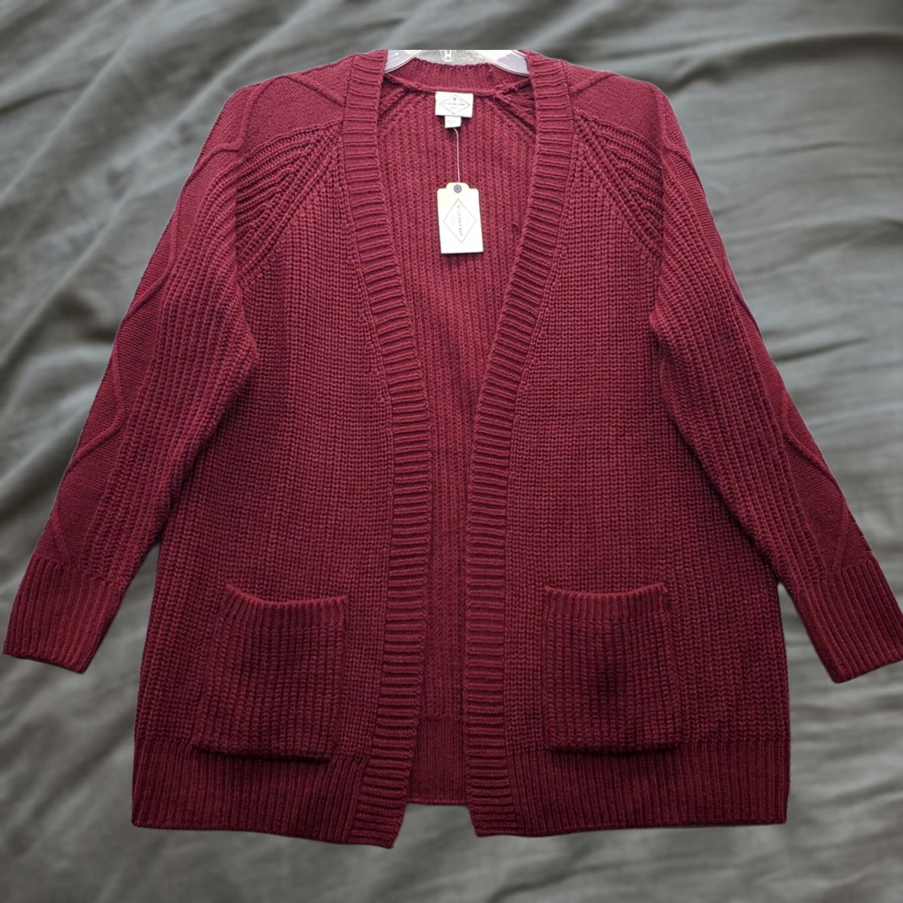 Vintage St. John's Bay Cardigan Womens Large Burgundy Knitted Long Sleeve Open Front Size L / US 10 / IT 46 - 1 Thumbnail