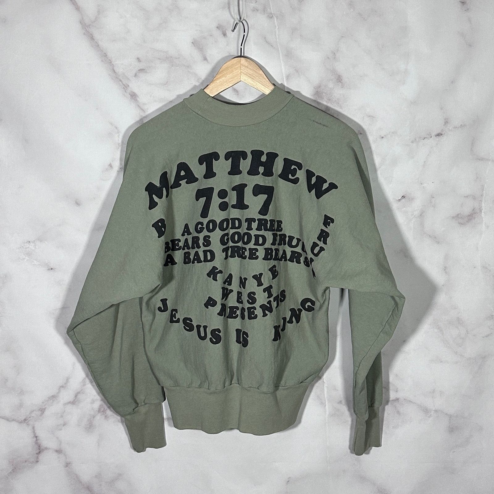 Yeezy Olive Jesus is King ‘Matthew 7:17’ Crewneck Size US S / EU 44-46 / 1 - 4 Thumbnail