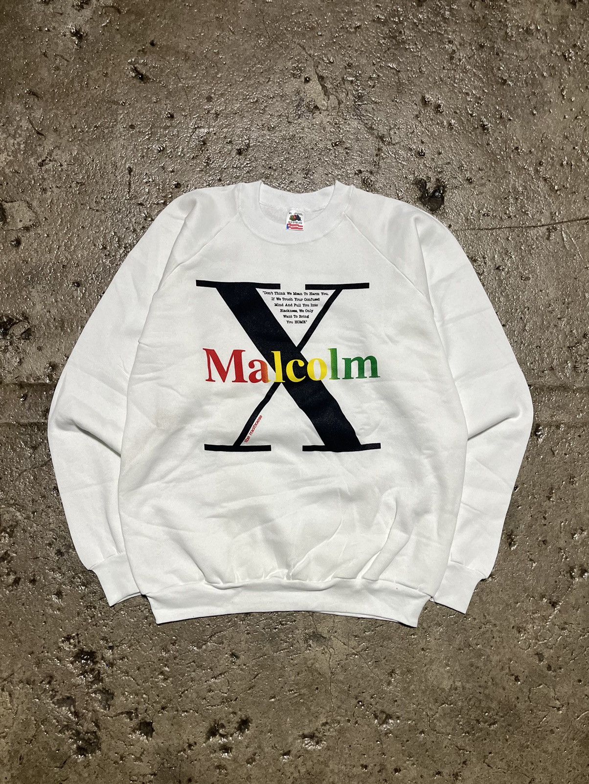 image of Malcolm x X Vintage Crazy Vintage 90's Malcom X Black History Crewneck Sweatshirt in White (Size La