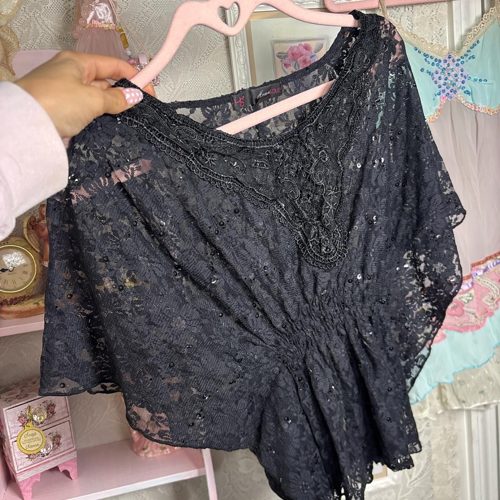 Other y2k black grunge lace sequin butterfly top Size S / US 4 / IT 40 - 1 Thumbnail