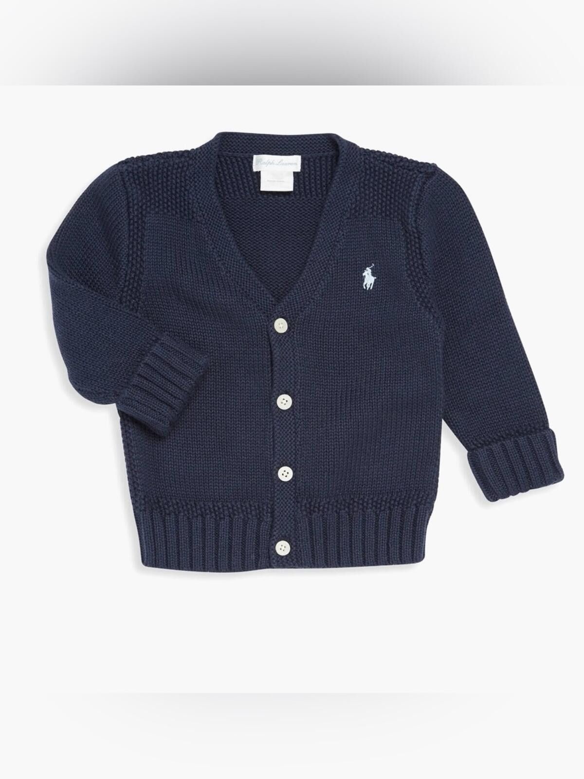 Polo Ralph Lauren Ralph Lauren / Cotton Knit Cardigan Sweater / Navy / 24M Size US XXS / EU 40 - 1 Thumbnail