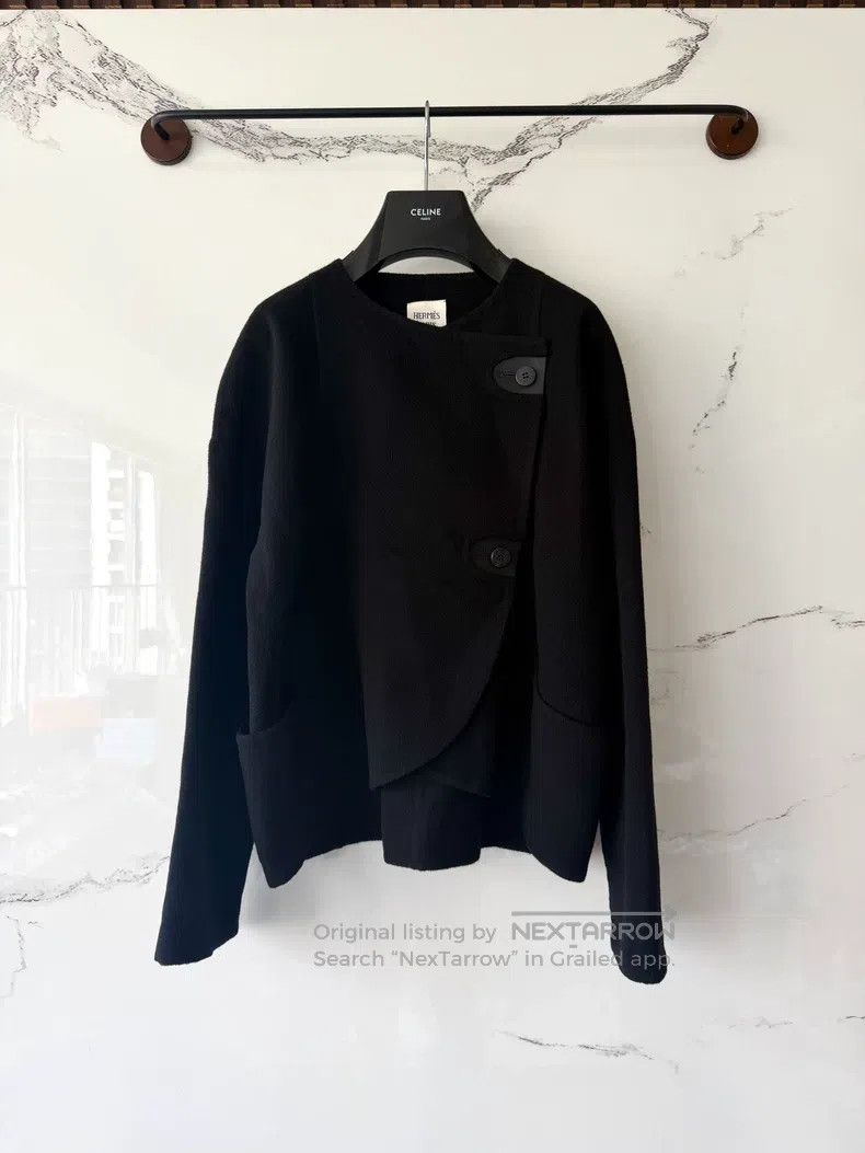 Hermes Hermes Black Cashmere Leather Trimmed Short Jacket Size XS / US 0-2 / IT 36-38 - 1 Thumbnail