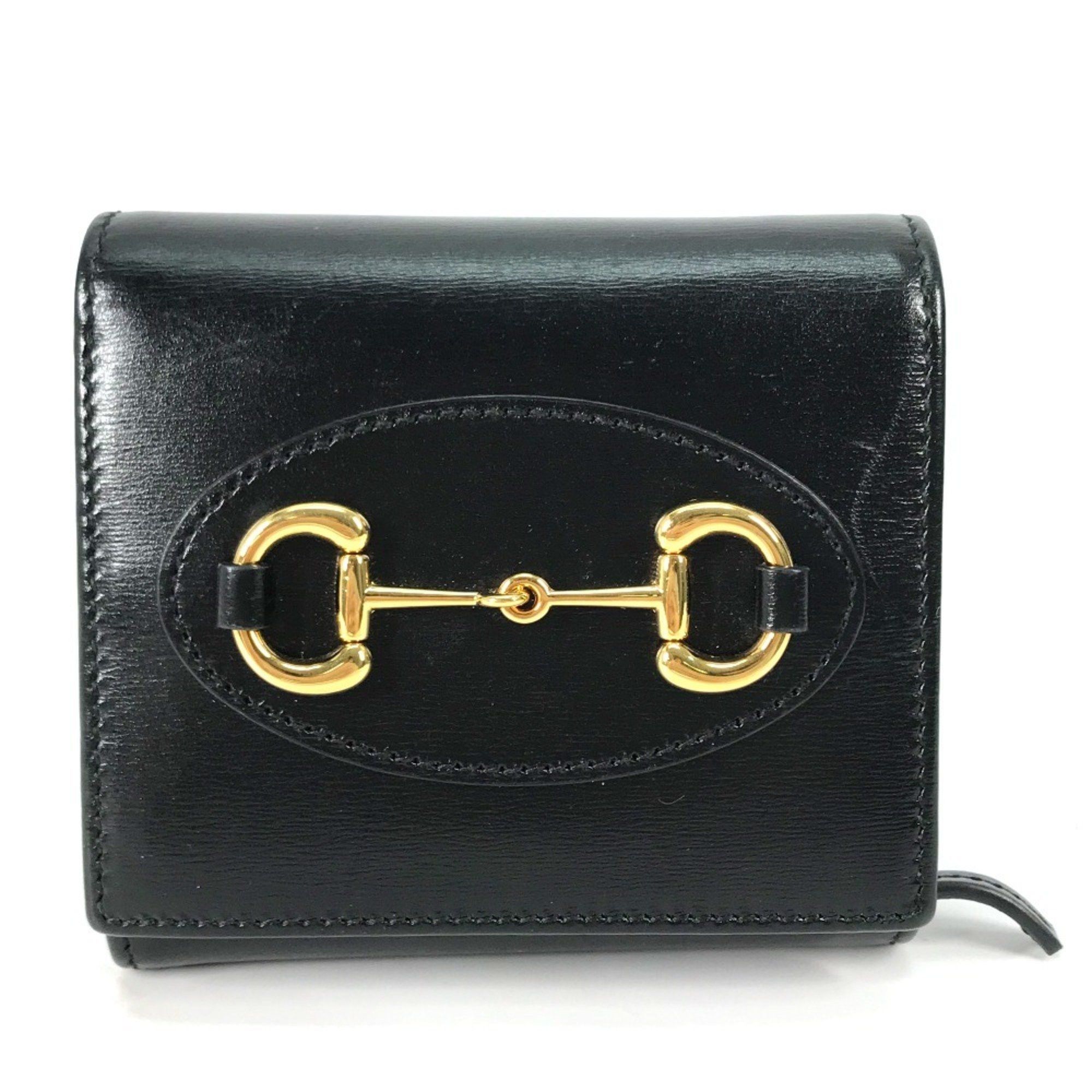 Gucci GUCCI 621891 Compact Horsebit Medium Wallet, Bifold Leather, Women's, Black Size ONE SIZE - 1 Thumbnail