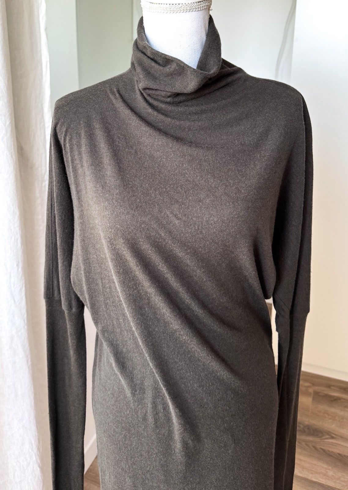 Rick Owens Rick Owens asymmetric column midi dress knitted khaki-gray Size S / US 4 / IT 40 - 9 Thumbnail