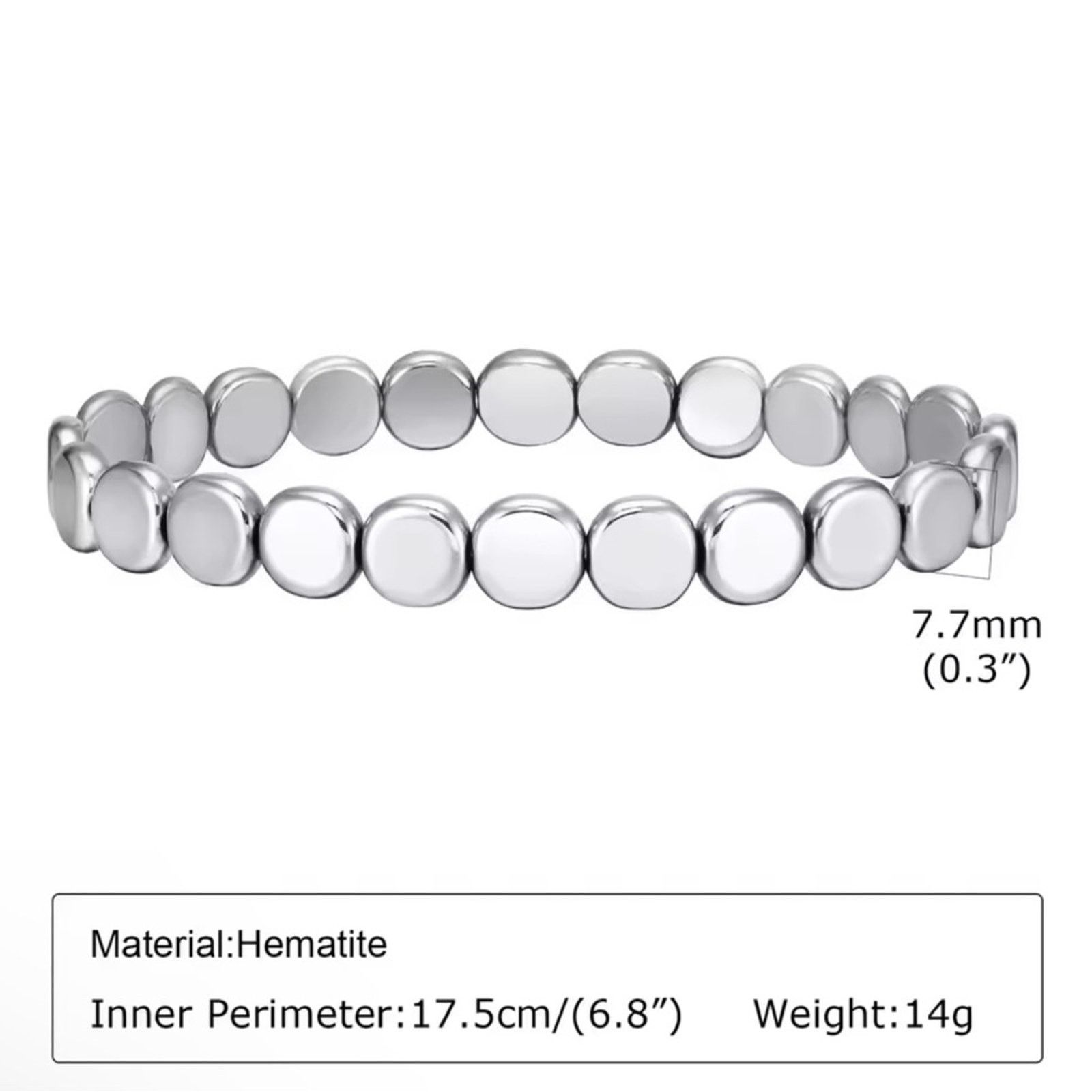 Other Flat Round Hematite Bracelets for Men Silver Gallstone Hand Size ONE SIZE - 5 Thumbnail