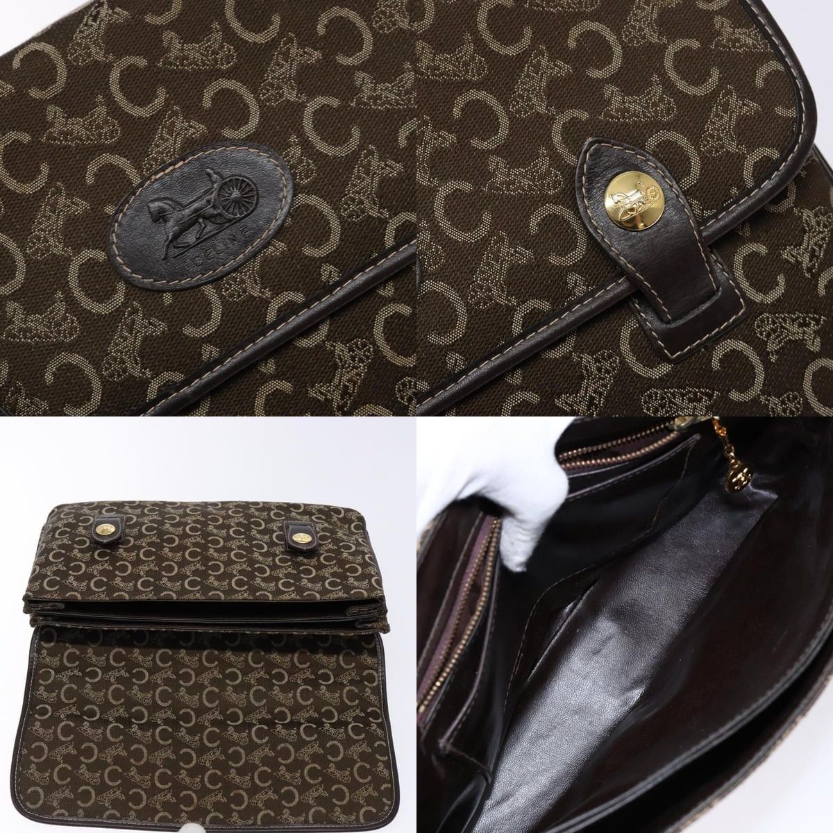 Celine CELINE C Macadam Canvas Hand Bag Brown Gold Size ONE SIZE - 11 Thumbnail