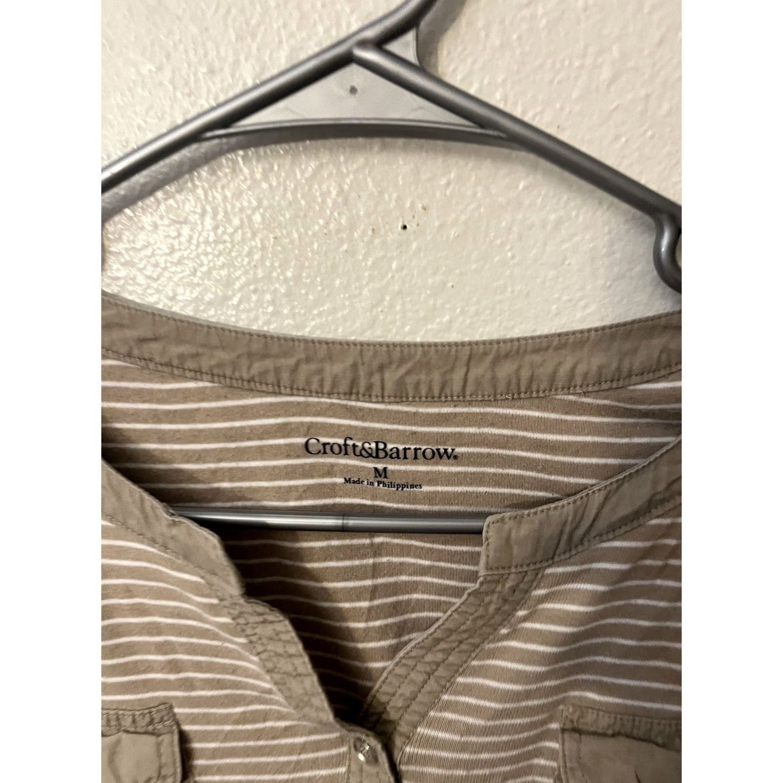 Croft & Barrow Croft & Barrow Shirt Womens M Brown Striped Cotton Henley Neck Roll Tab Sleeve Casual Easy Care Size M / US 6-8 / IT 42-44 - 3 Thumbnail