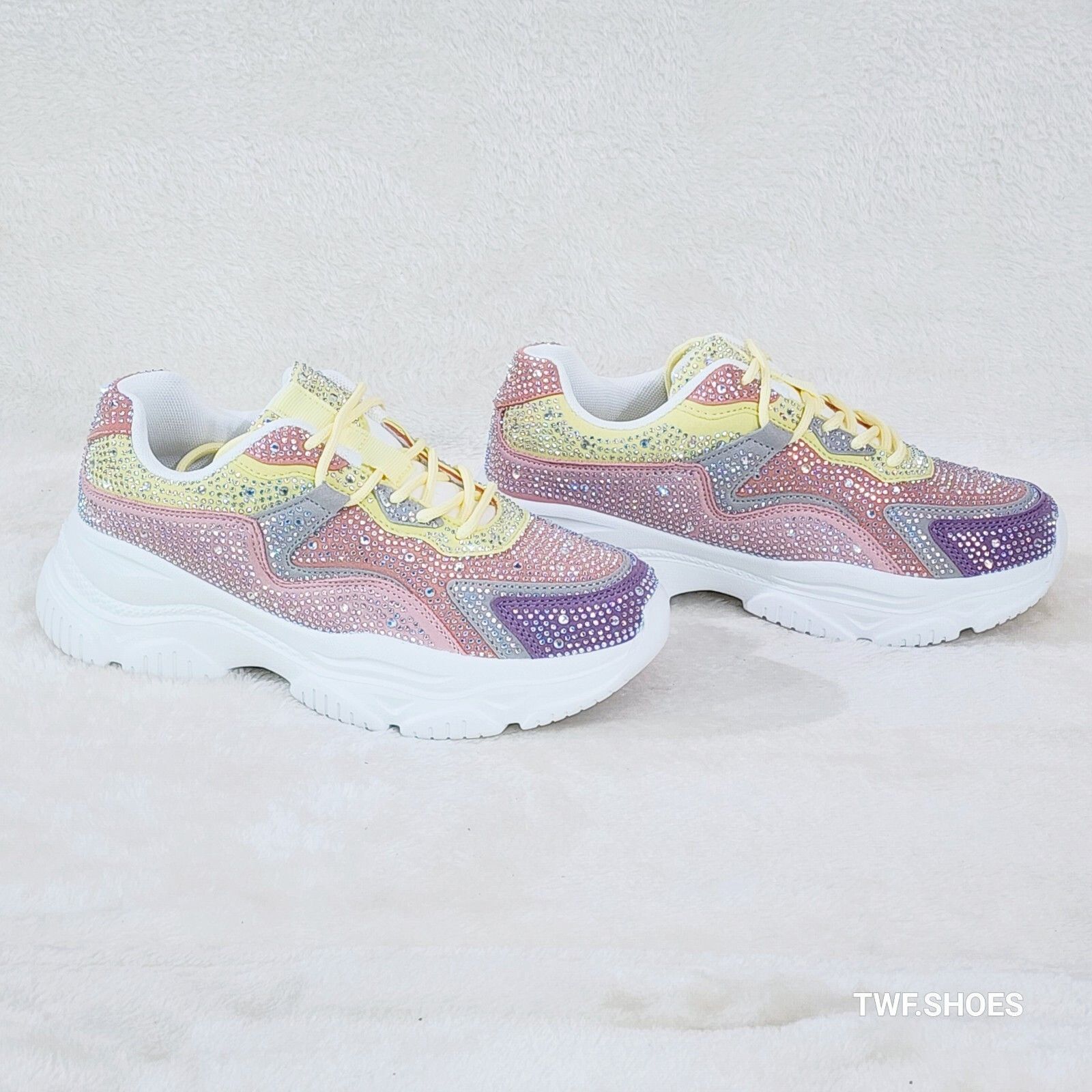 Other Softy Cush Multi Color Pastel Rhinestone Platform Sneakers ( Size US 10 / IT 40 - 3 Thumbnail