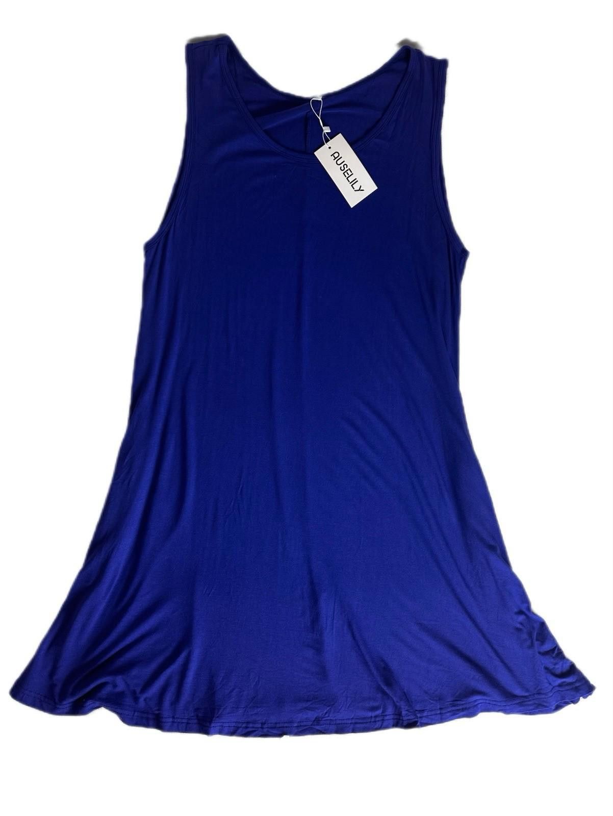 Designer Auselily Women's Sleeveless w Pockets Swing Dress Royal Size XXL / US 16-18 / IT 52-54 - 1 Thumbnail