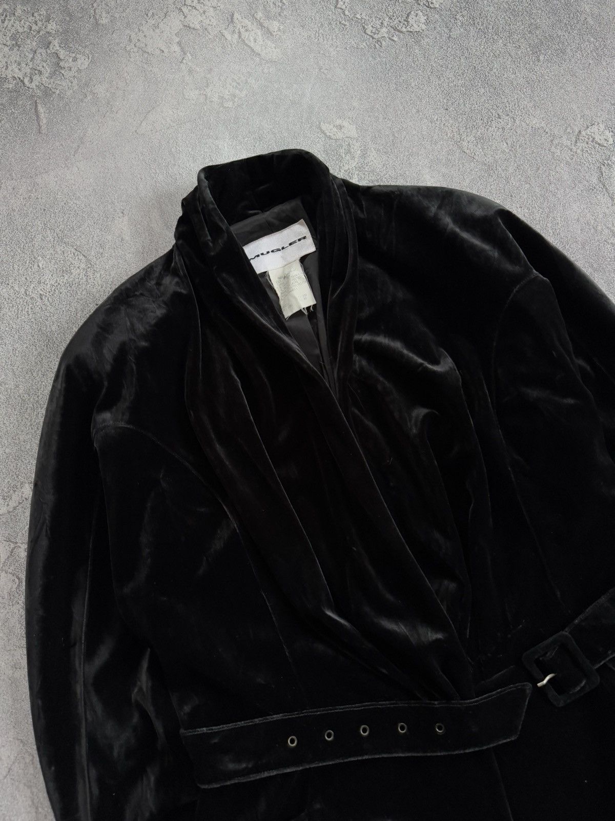 Mugler × Thierry Mugler MUGLER M/L velour velvet jacket blazer + belt vintage coat Size M / US 6-8 / IT 42-44 - 2 Thumbnail