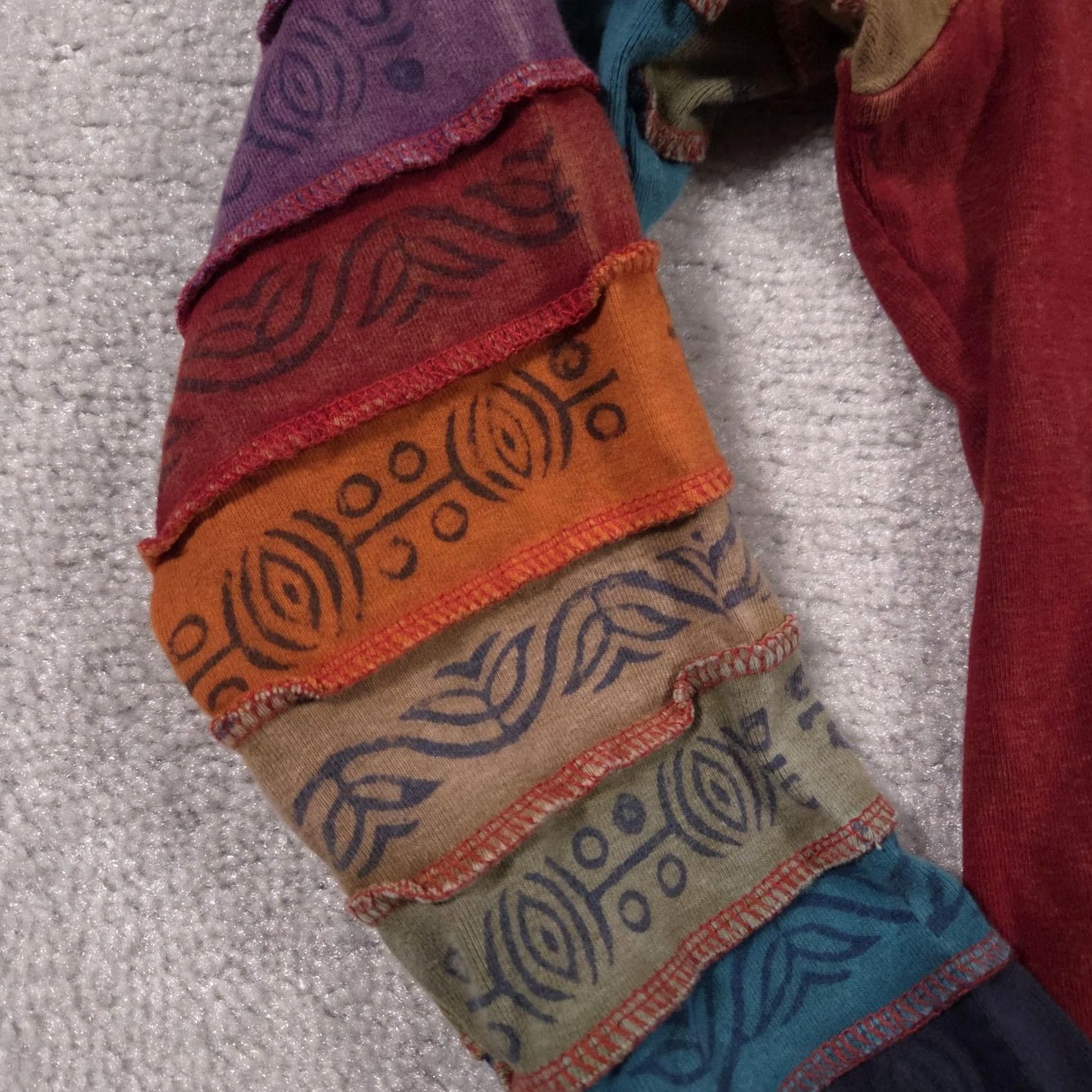 Vintage GreaterGood Network Hoodie Womens Large Red Patchwork Sun Zip Boho Hippie Multi Size L / US 10 / IT 46 - 7 Thumbnail