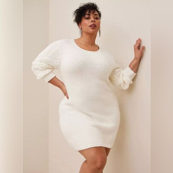 Torrid Torrid Ivory Mini Sweater Knit Blouson Cable Knit Sleeve Dre Size L / US 10 / IT 46 - 12 Thumbnail