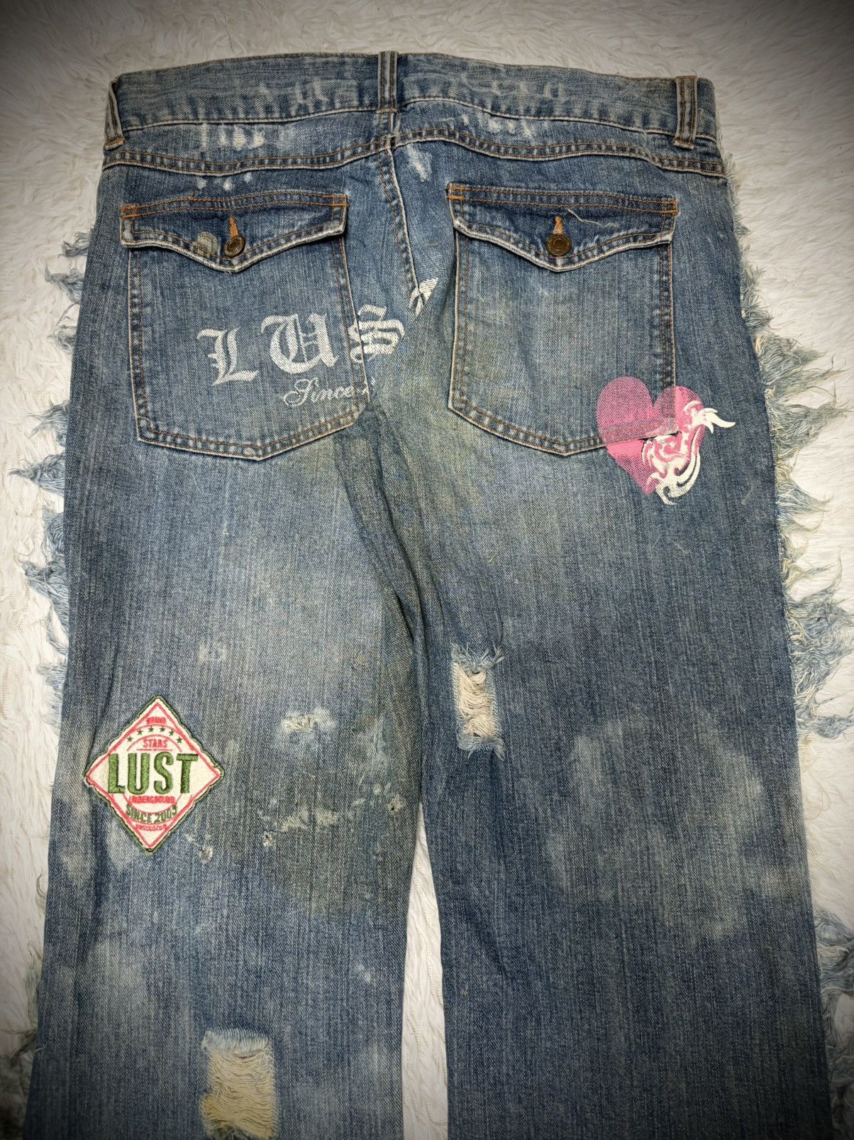 Tornado Mart Rare Lust vkei patches fringe flared jeans Size US 32 / EU 48 - 7 Thumbnail