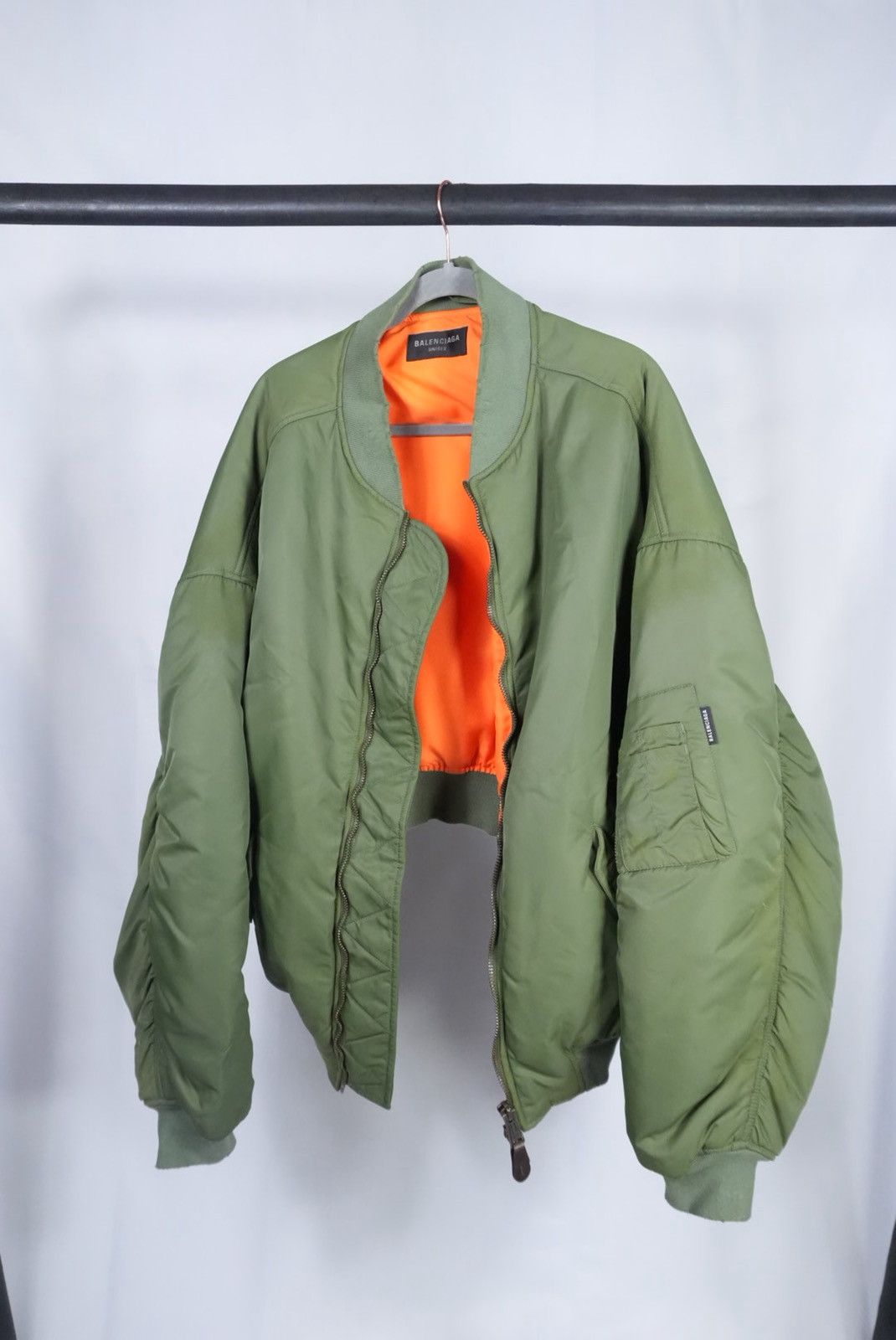 Balenciaga Balenciaga Unisex Oversized Bomber Jacket – Green/Orange Size S / US 4 / IT 40 - 2 Thumbnail