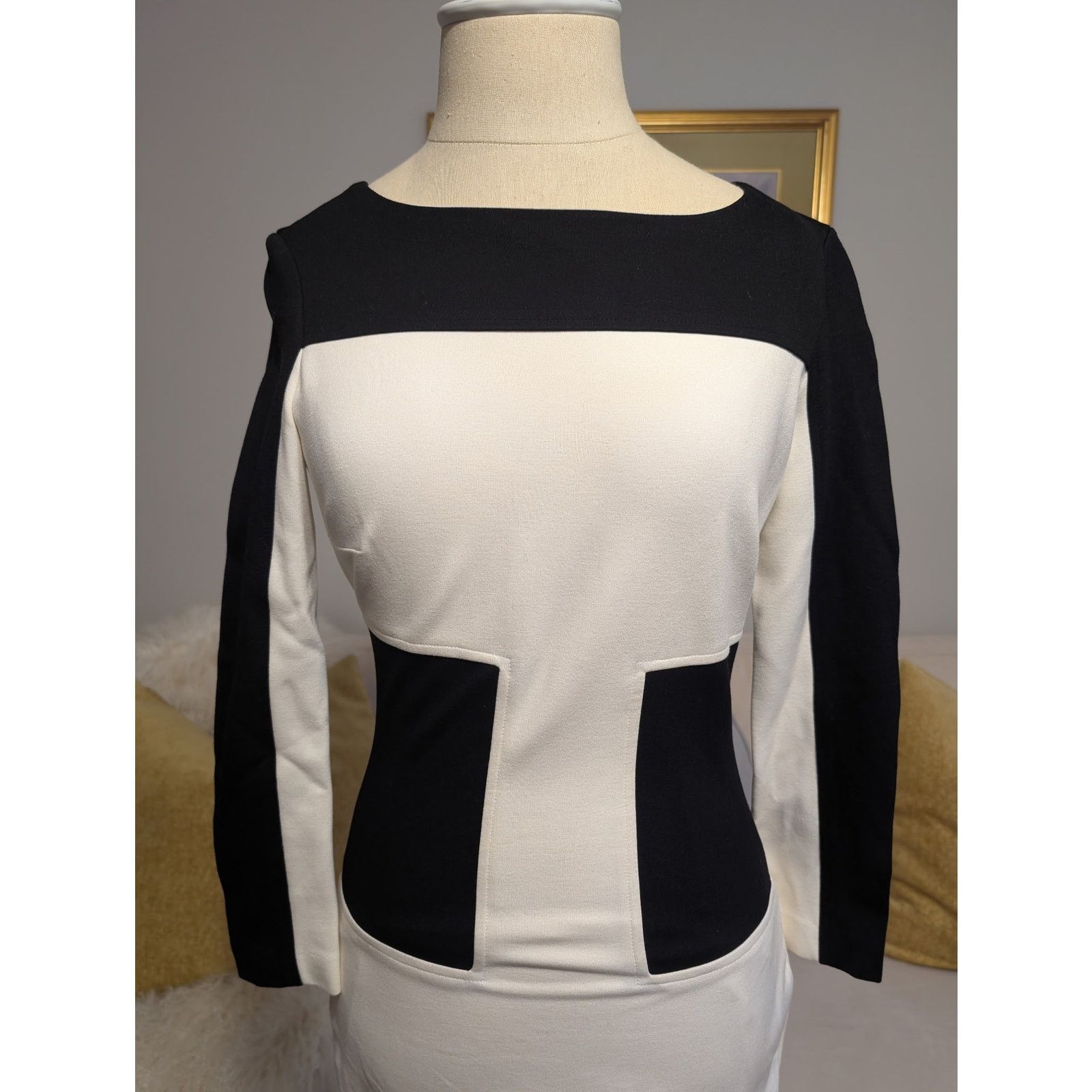 Other Cache Color-Blocked Black & White Bodycon Midi Dress Size XS / US 0-2 / IT 36-38 - 3 Thumbnail