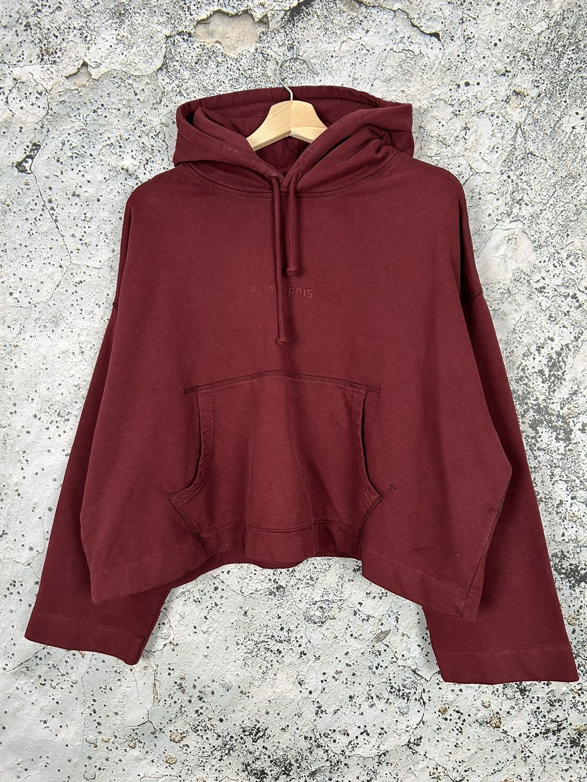 image of Acne Studios Joghy Emboss Boxy Hoodie Designer Hype in Burgundy, Men's (Size Small)