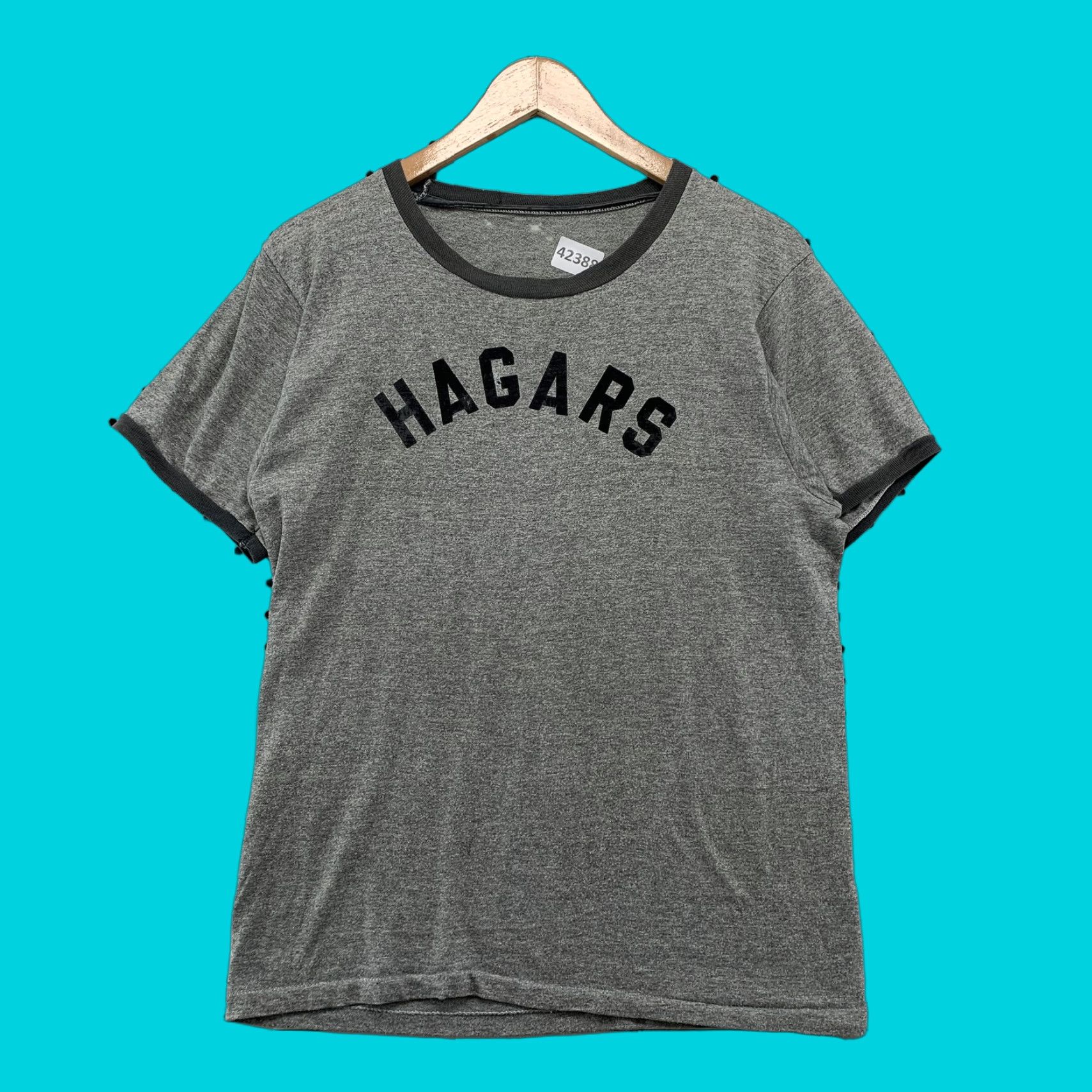 Haggar VINTAGE Hagar T-Shirt Mens Large Gray Short Sleeve Ringer Tee Made USA 70s Size US L / EU 52-54 / 3 - 1 Thumbnail
