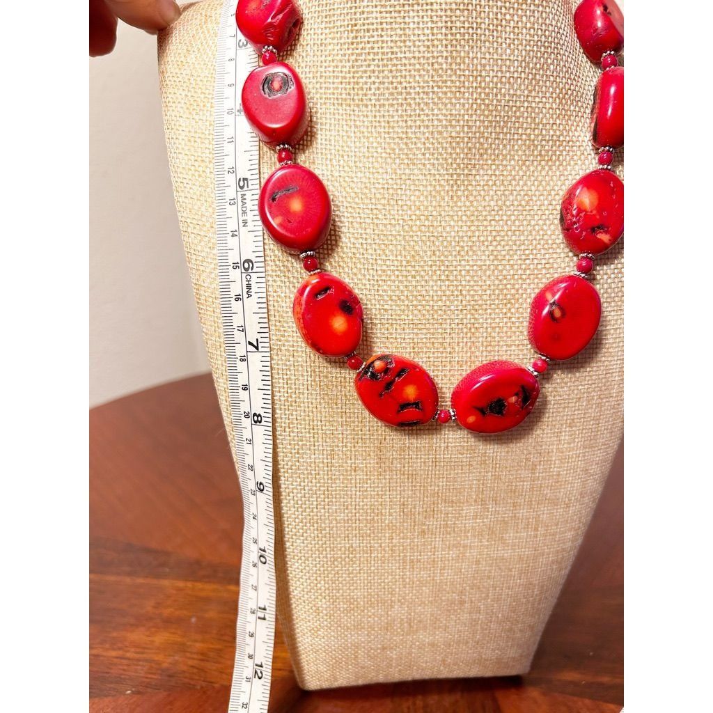 Other Vintage Chunky Red Coral Oval Beaded Necklace/Earring Set Size ONE SIZE - 7 Thumbnail