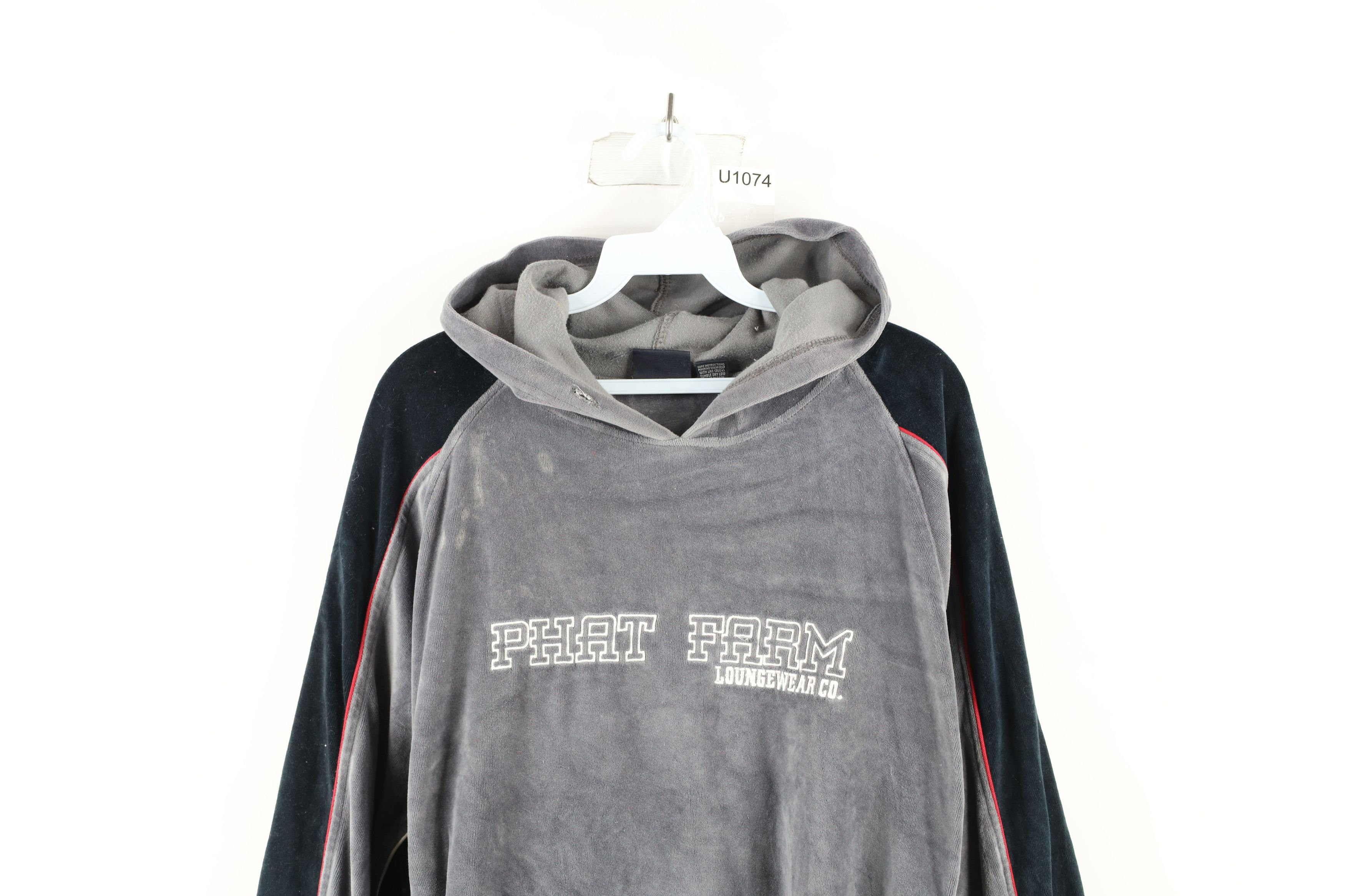 Phat Farm × Vintage Vintage 90s Phat Farm Spell Out Velour Hoodie Sweatshirt Size US L / EU 52-54 / 3 - 2 Thumbnail