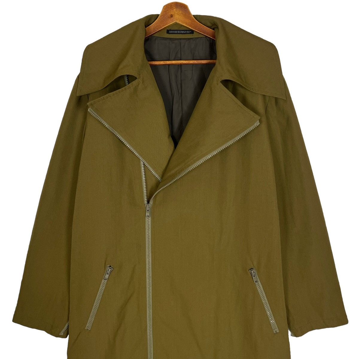 Yohji Yamamoto Dark Green Long Coat Large Notch Lapel Collar Size US L / EU 52-54 / 3 - 4 Thumbnail