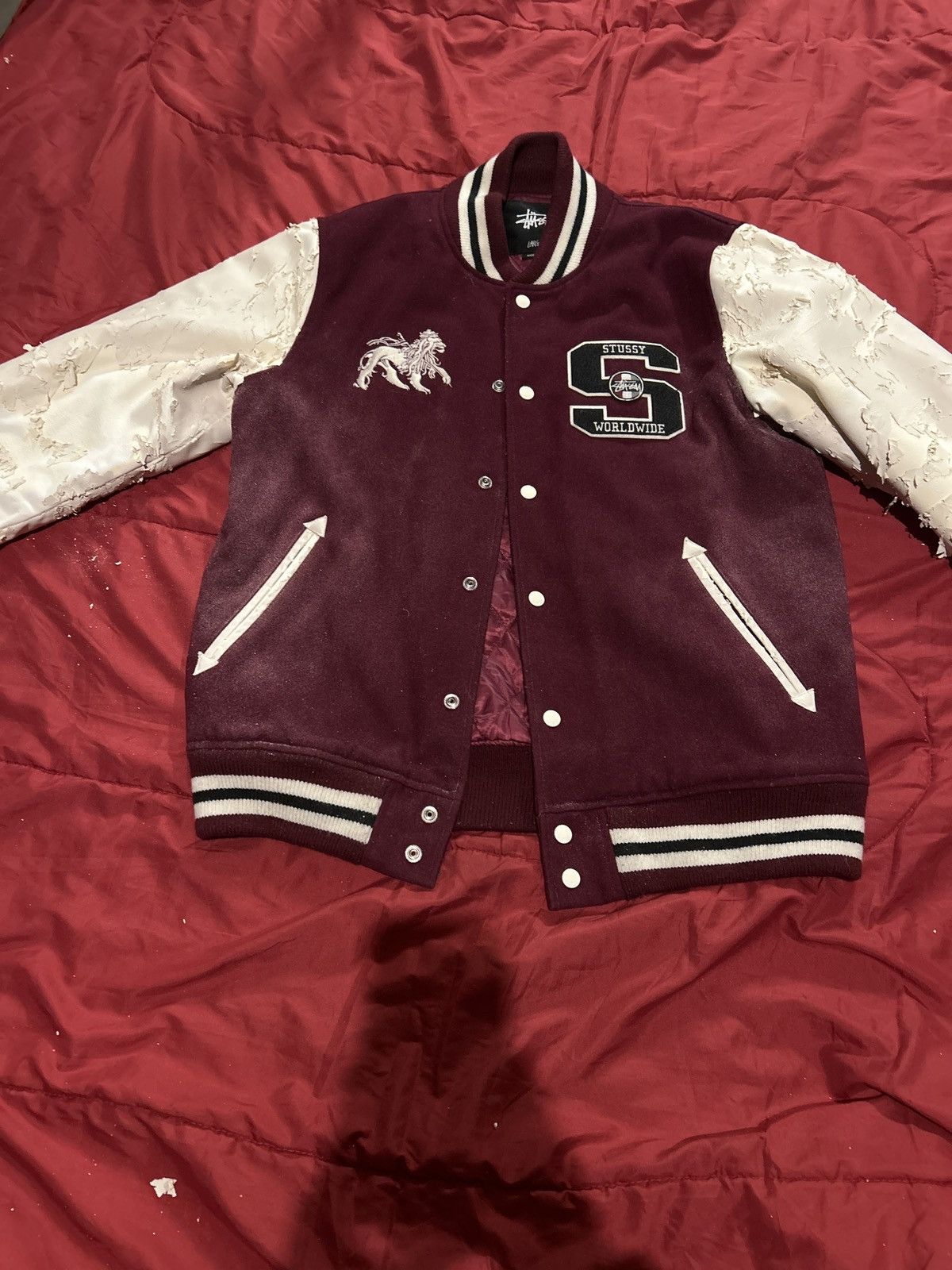 Stussy × Wales Bonner Stussy X Wales Bonner Leather Varsity Jacket