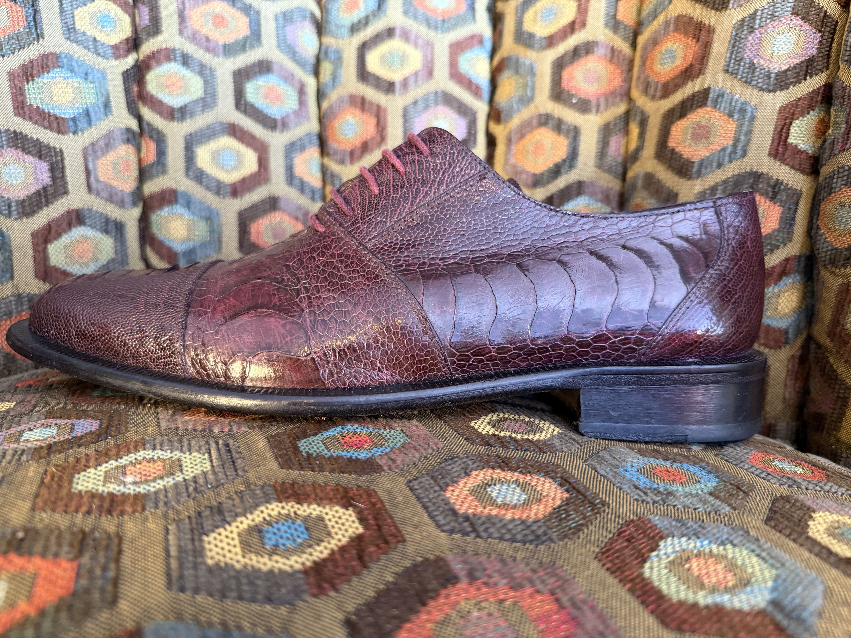 David Eden SALOMON ostrich leg cap-toe oxfords in wine +box, bag, trees Size US 9.5 / EU 42-43 - 8 Thumbnail
