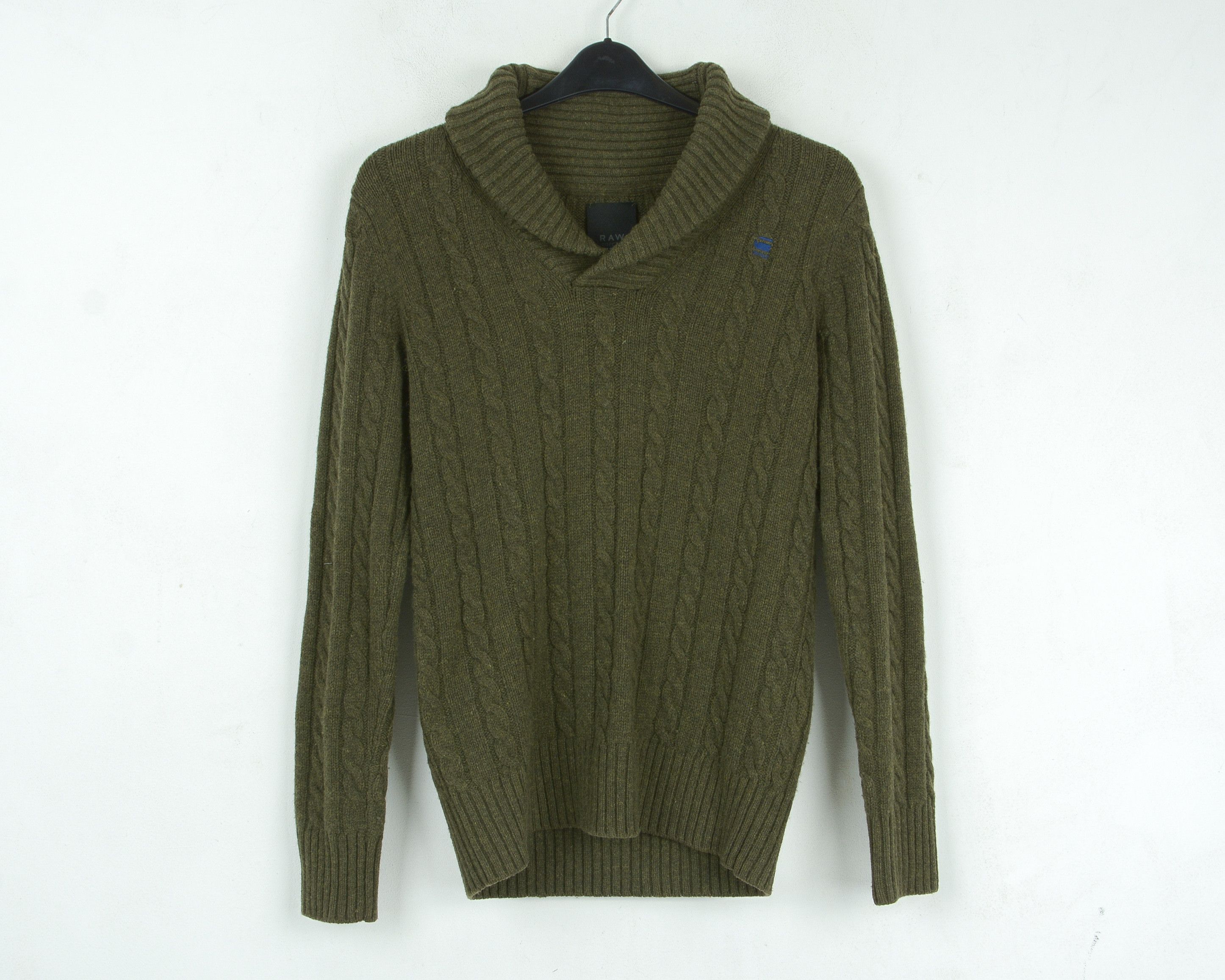 G-Star Lambswool M East Shawl Jumper Knit Sweater Pullover Green Size US M / EU 48-50 / 2 - 1 Thumbnail
