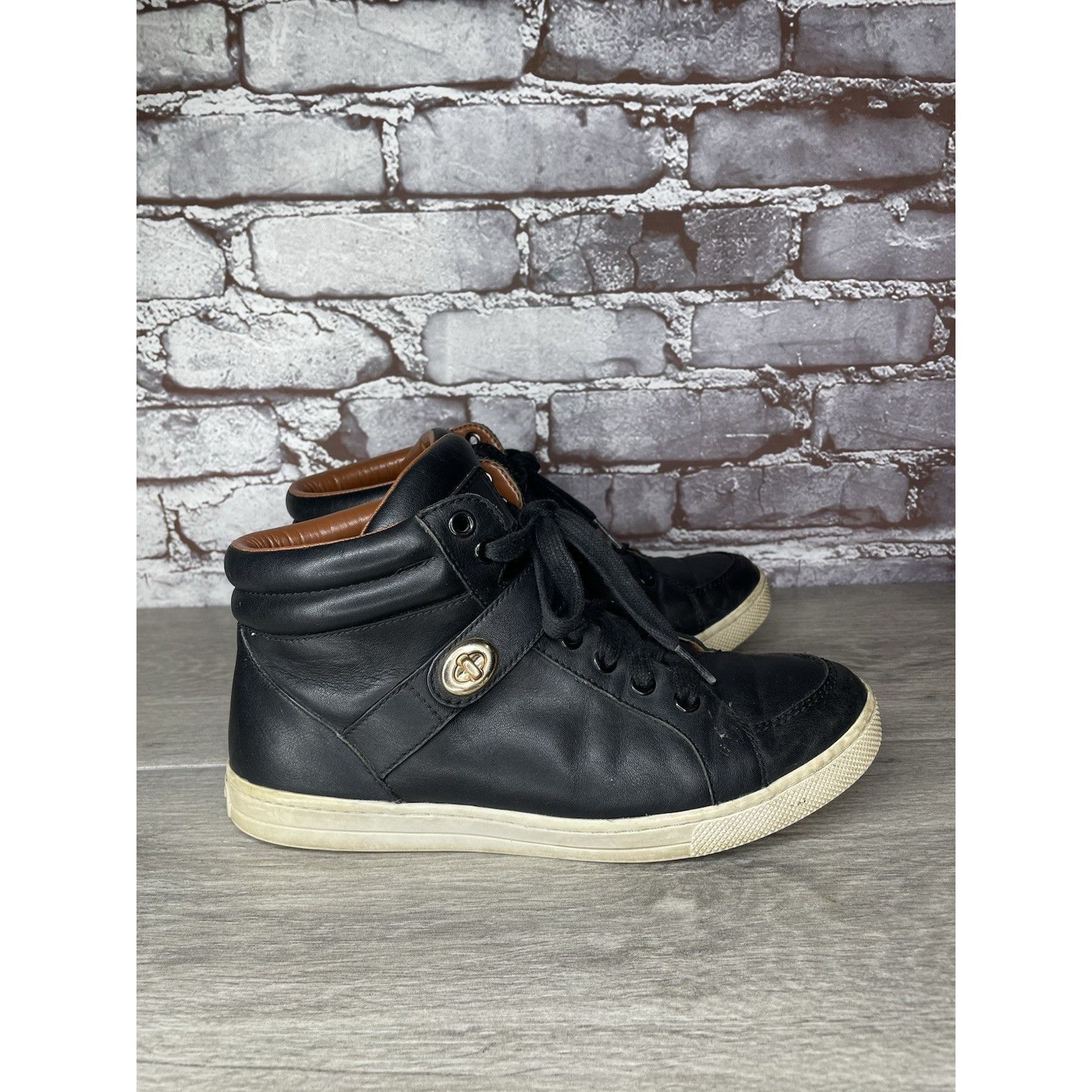 Coach COACH Pembroke Nappa Black Leather Hi-Top Turnlock Sneakers Size US 7.5 / IT 37.5 - 18 Thumbnail