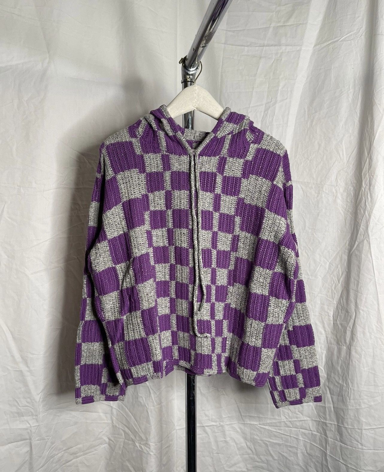 Image of Judy Turner Checkerboard Hoodie in Gray/Purple, Women's (Size XL)