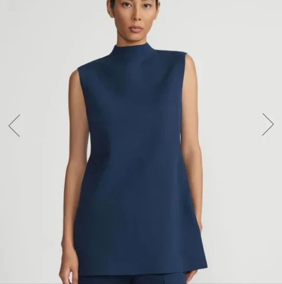 Lafayette 148 LAFAYETTE 148 Responsible Matte Crepe Mockneck Tunic-Lido Bl Size L / US 10 / IT 46 - 1 Thumbnail