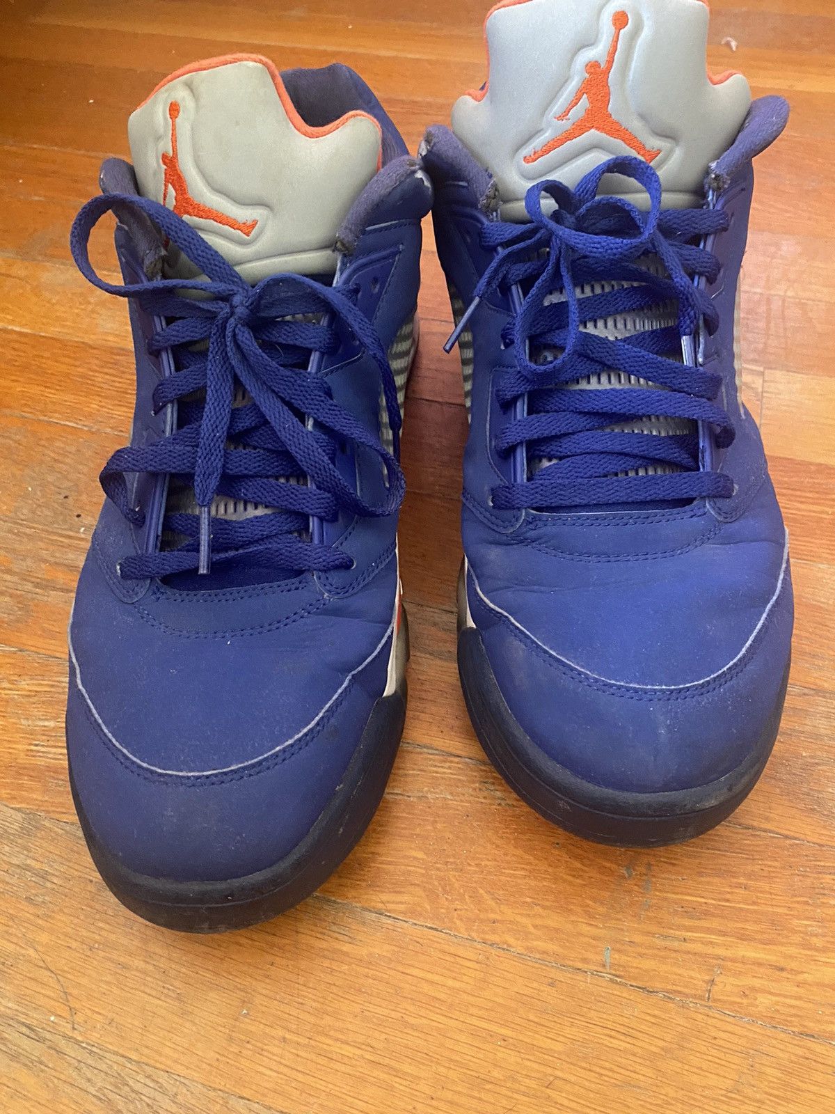 image of Jordan Brand 5 Retro Low Knicks Shoes in Blue, Men's (Size 14)