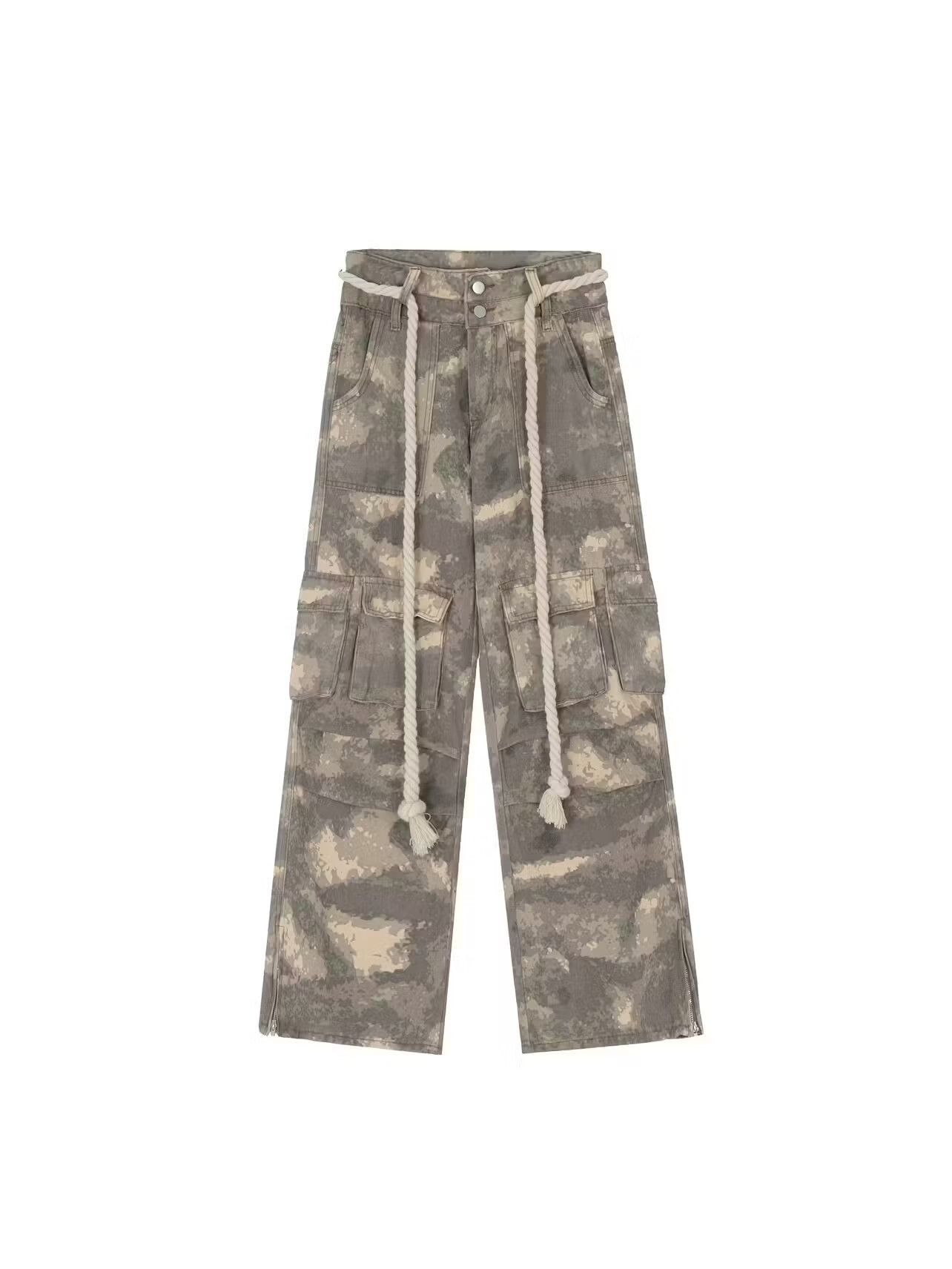 image of Vintage Fade Baggy Camo Flared Cargo Pants in Natrual Yellow, Men's (Size 29)