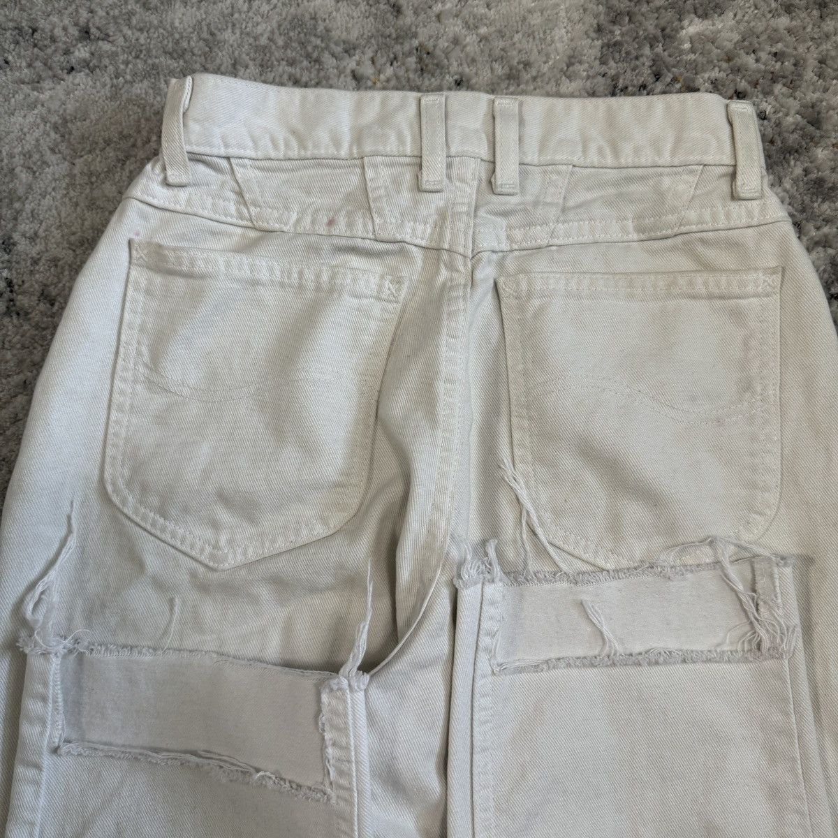 Lee × Vintage Vintage 90s Lee wide leg distressed cream jeans Size 26" / US 2 / IT 38 - 3 Thumbnail
