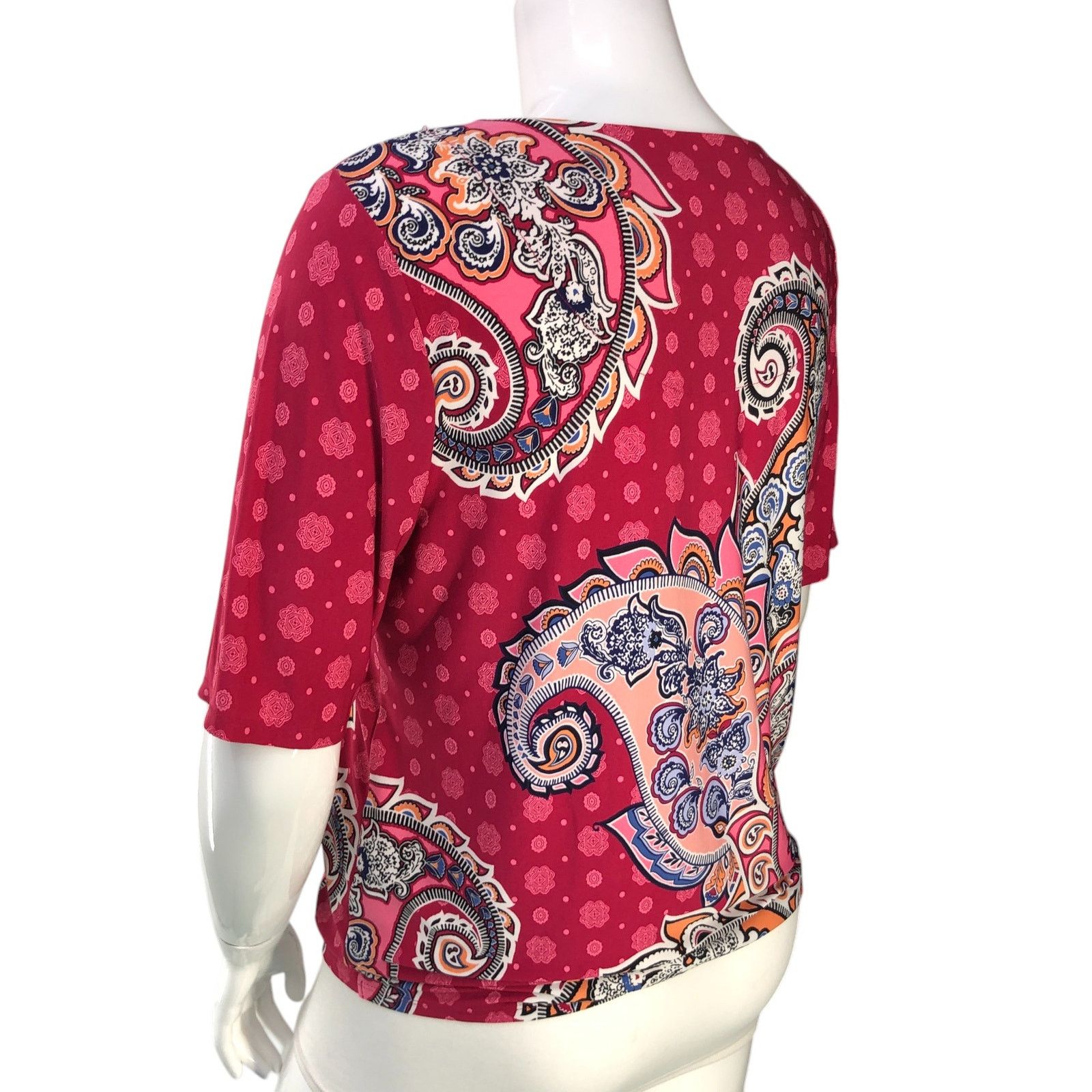 Chicos Chicos Size 2 US L Top Paisley Twist Half Sleeves Scoop Neck Size L / US 10 / IT 46 - 6 Thumbnail