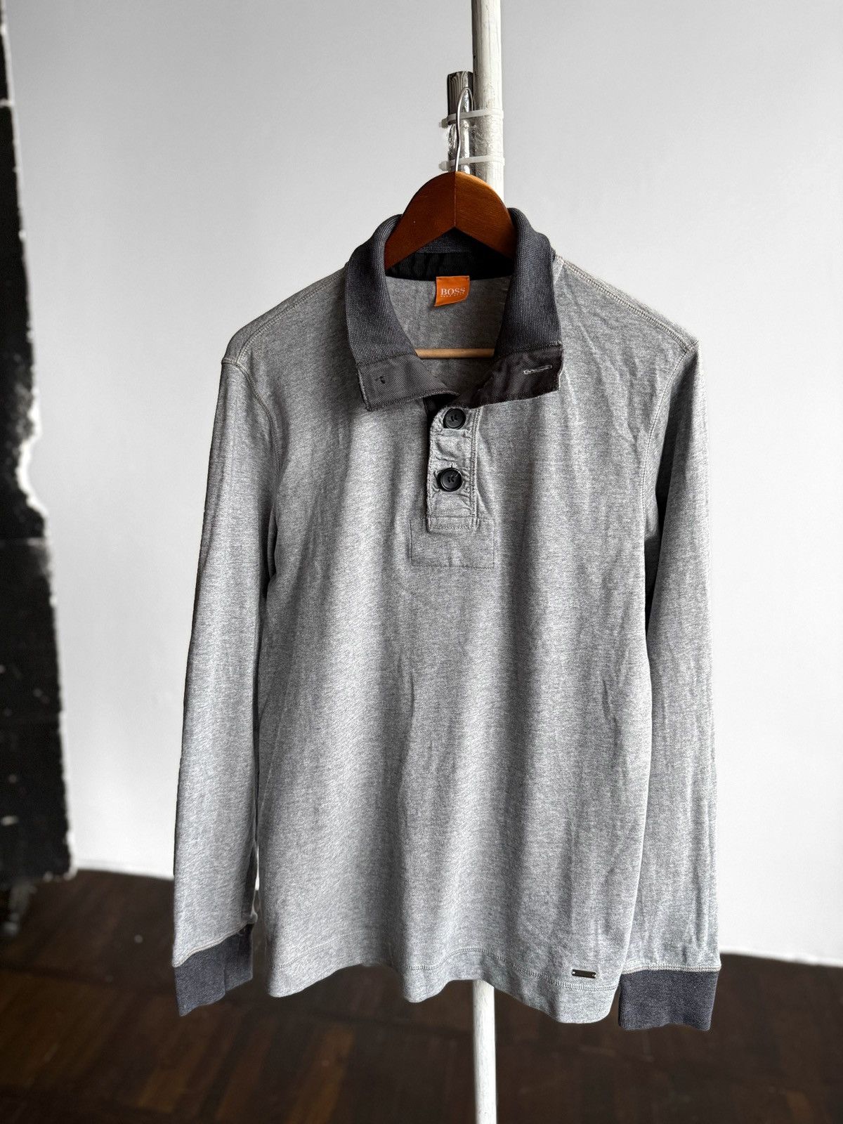 Hugo Boss Hugo Boss Orange Mens Grey Long Sleeve Henley Polo Shirt Size US M / EU 48-50 / 2 - 5 Thumbnail