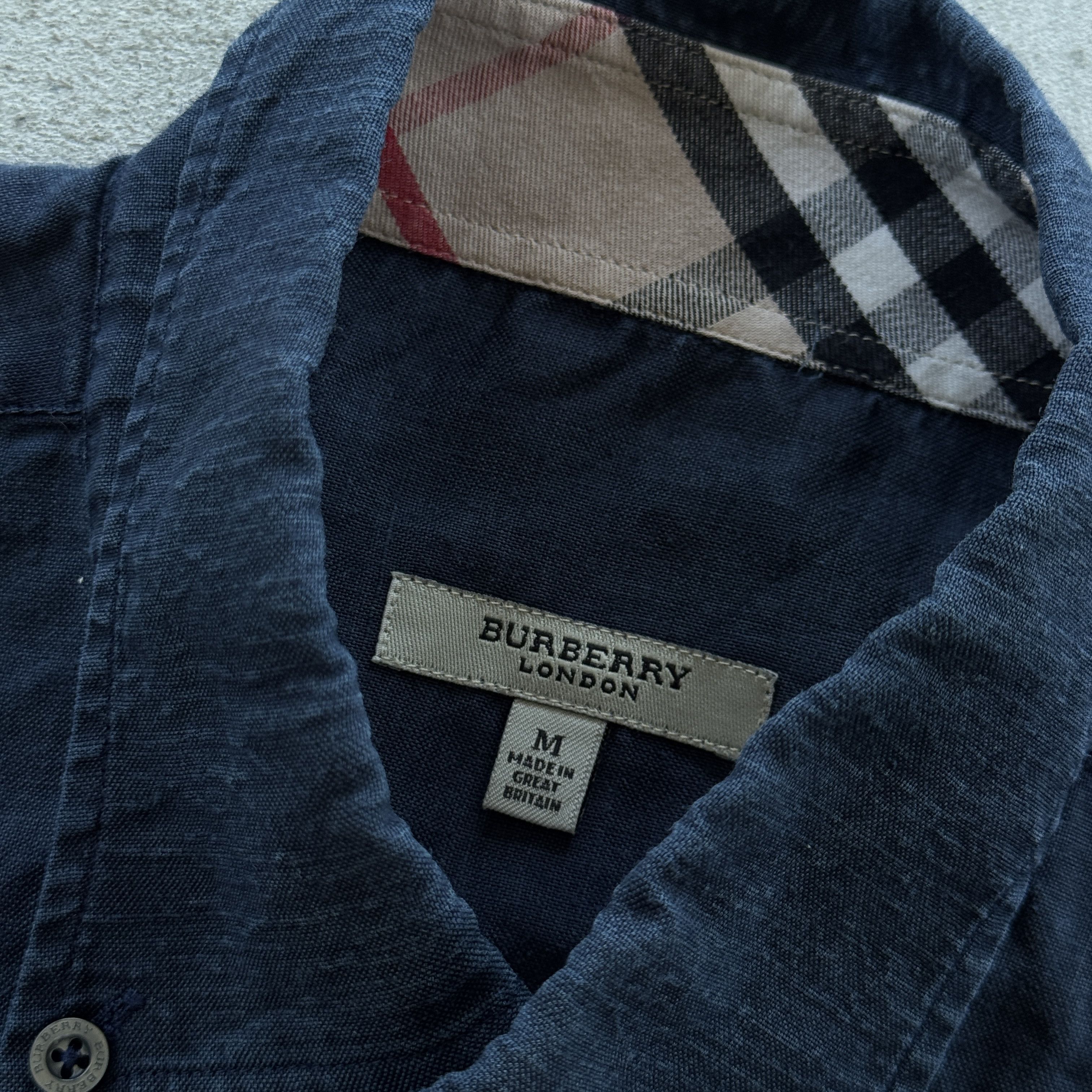 Burberry Burberry London Mens Short Sleeve Linen Shirt Navy Size M Size US M / EU 48-50 / 2 - 4 Thumbnail