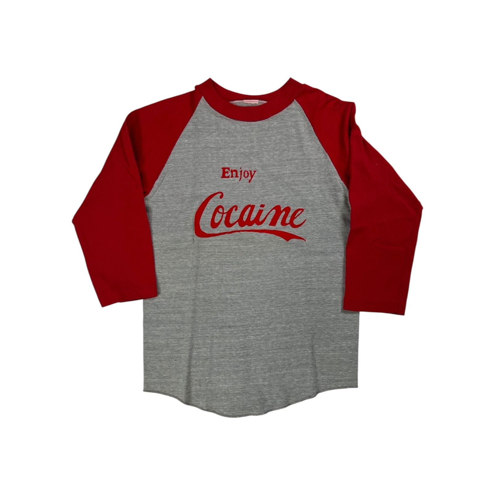 Vintage Vintage 1970s Enjoy Cocaine parody raglan drug tee (S) Size US S / EU 44-46 / 1 - 1 Thumbnail