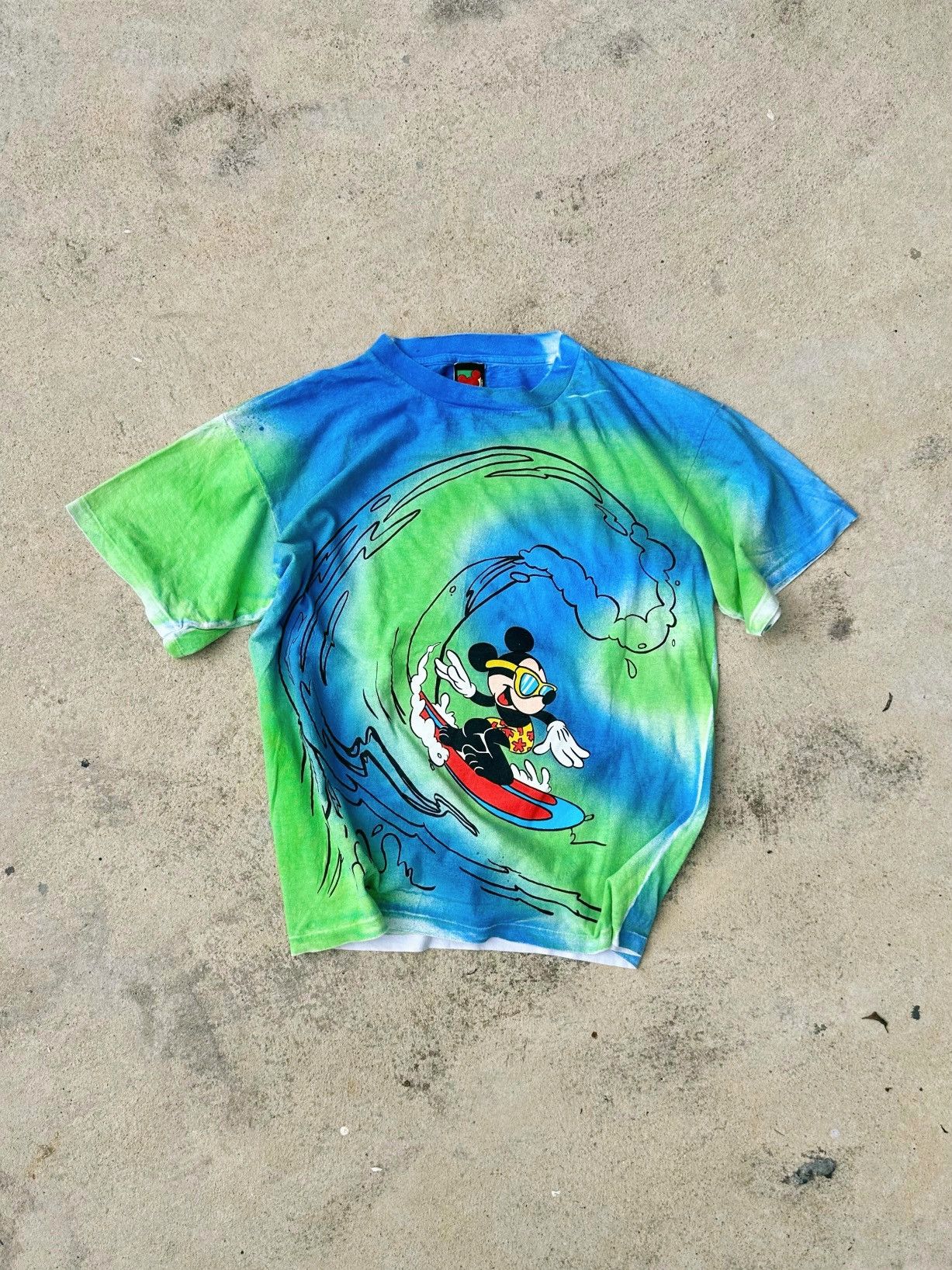 image of Cartoon Network x Disney Vintage Mickey Mouse Surfing Tie Dye 90's in Blue, Men's (Size XL)
