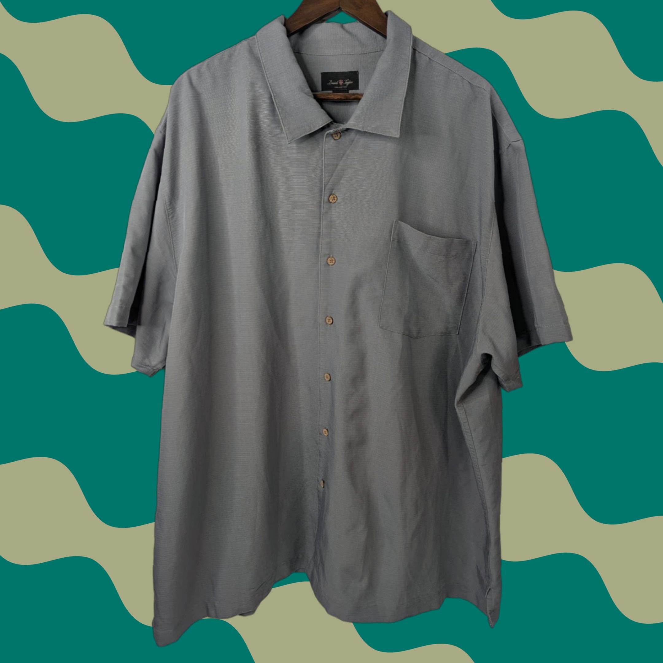 Vintage David Taylor Shirt Mens 3XL Gray Casual Button Polyester Rayon Camp Short Sleeve Size US XXL / EU 58 / 5 - 1 Thumbnail