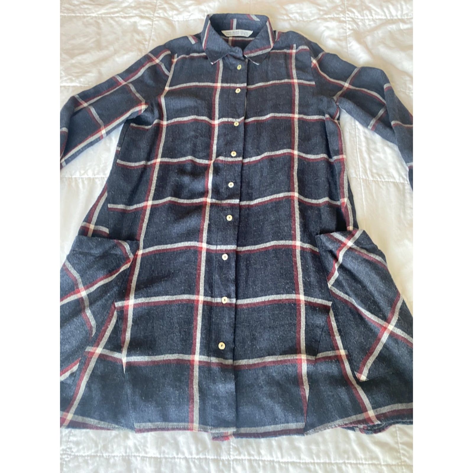 Zara VINTAGE Zara Basic Shirt Dress Womens XS Plaid Long Sleeve Button Up Pockets flannel Size XS / US 0-2 / IT 36-38 - 6 Thumbnail