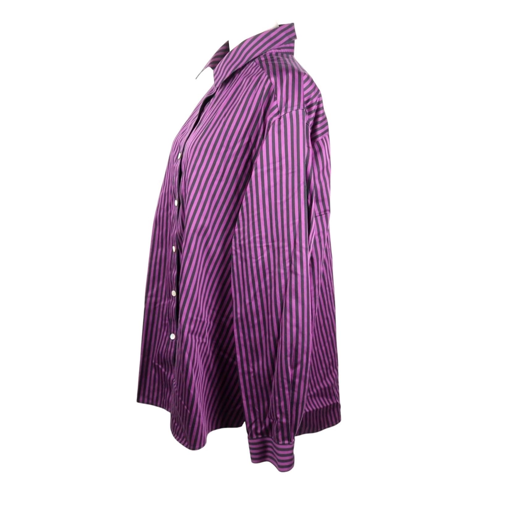 Vintage VINTAGE Foxcroft Striped Button-Down Oxford Shirt 20W Womens Long Sleeve Purple Black 100% Cotton Size 3XL / US 20-22 - 3 Thumbnail