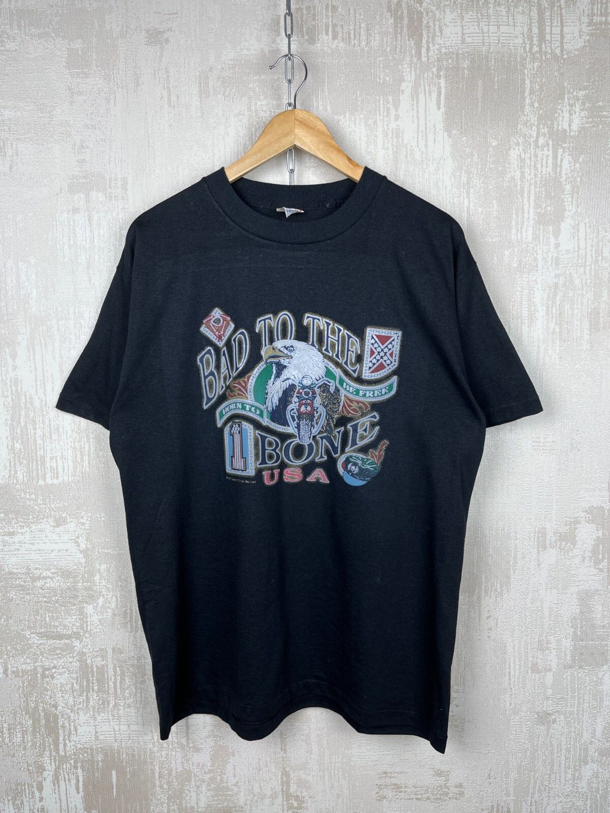 Vintage 90's Bad To The Bone USA Eagle Biker Moto Sun Art Design Size US M / EU 48-50 / 2 - 2 Thumbnail
