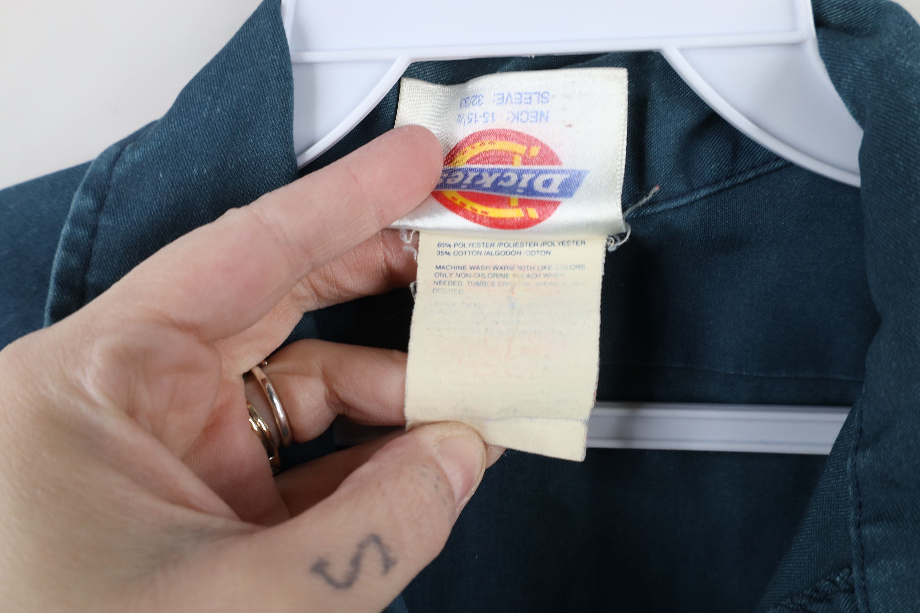Dickies × Vintage Vintage 90s Dickies Thrashed Workwear Button Shirt Teal USA Size US M / EU 48-50 / 2 - 12 Thumbnail